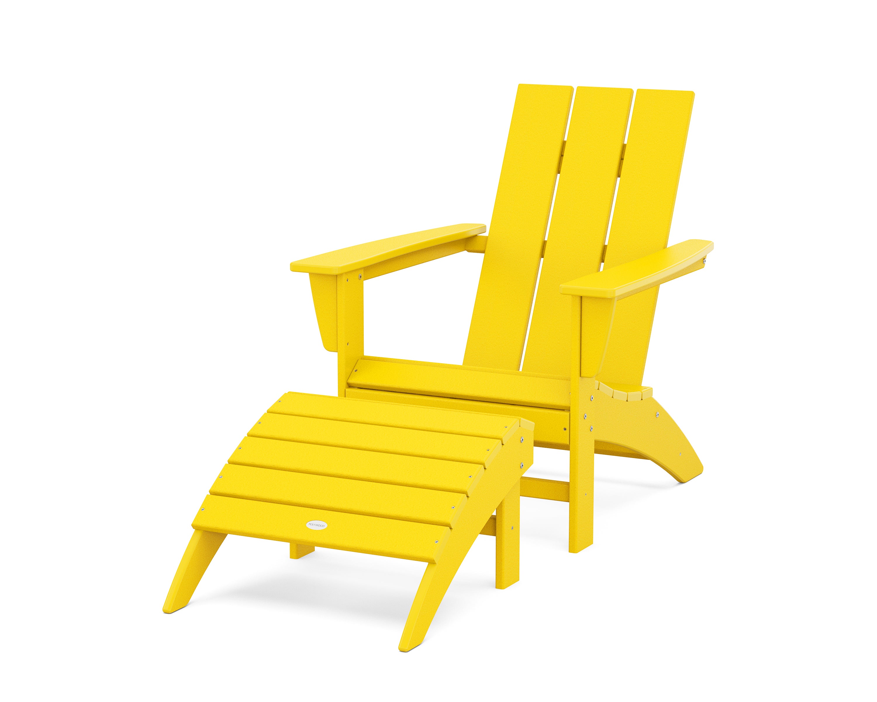 POLYWOOD Modern Adirondack Chair 2-Piece Set with Ottoman in Lemon