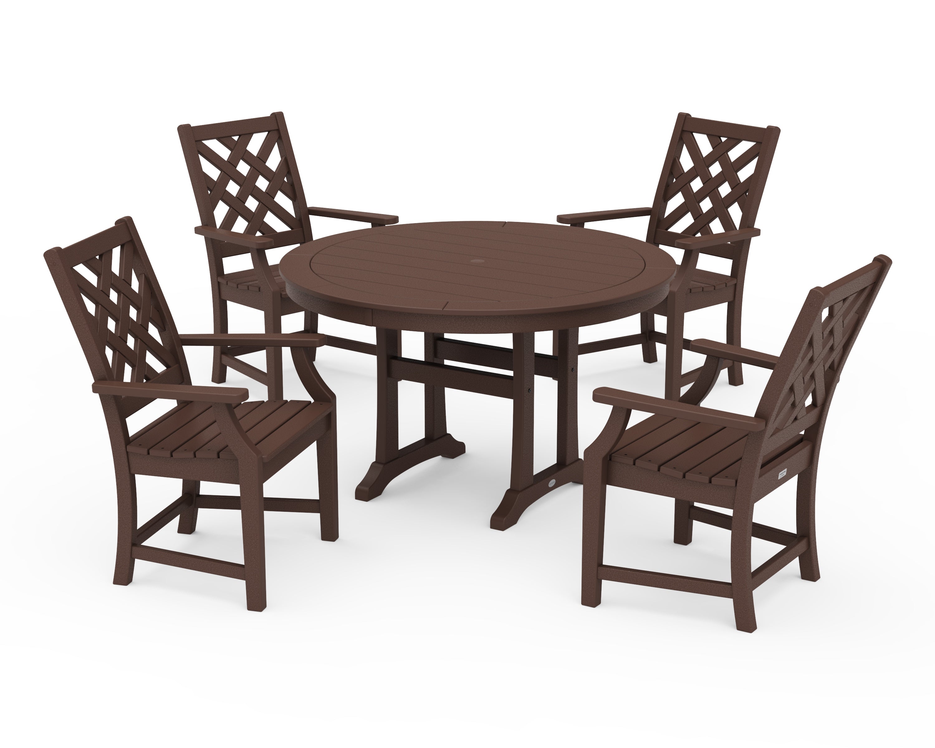 Country Living Wovendale 5-Piece Round Dining Set with Trestle Legs in Mahogany