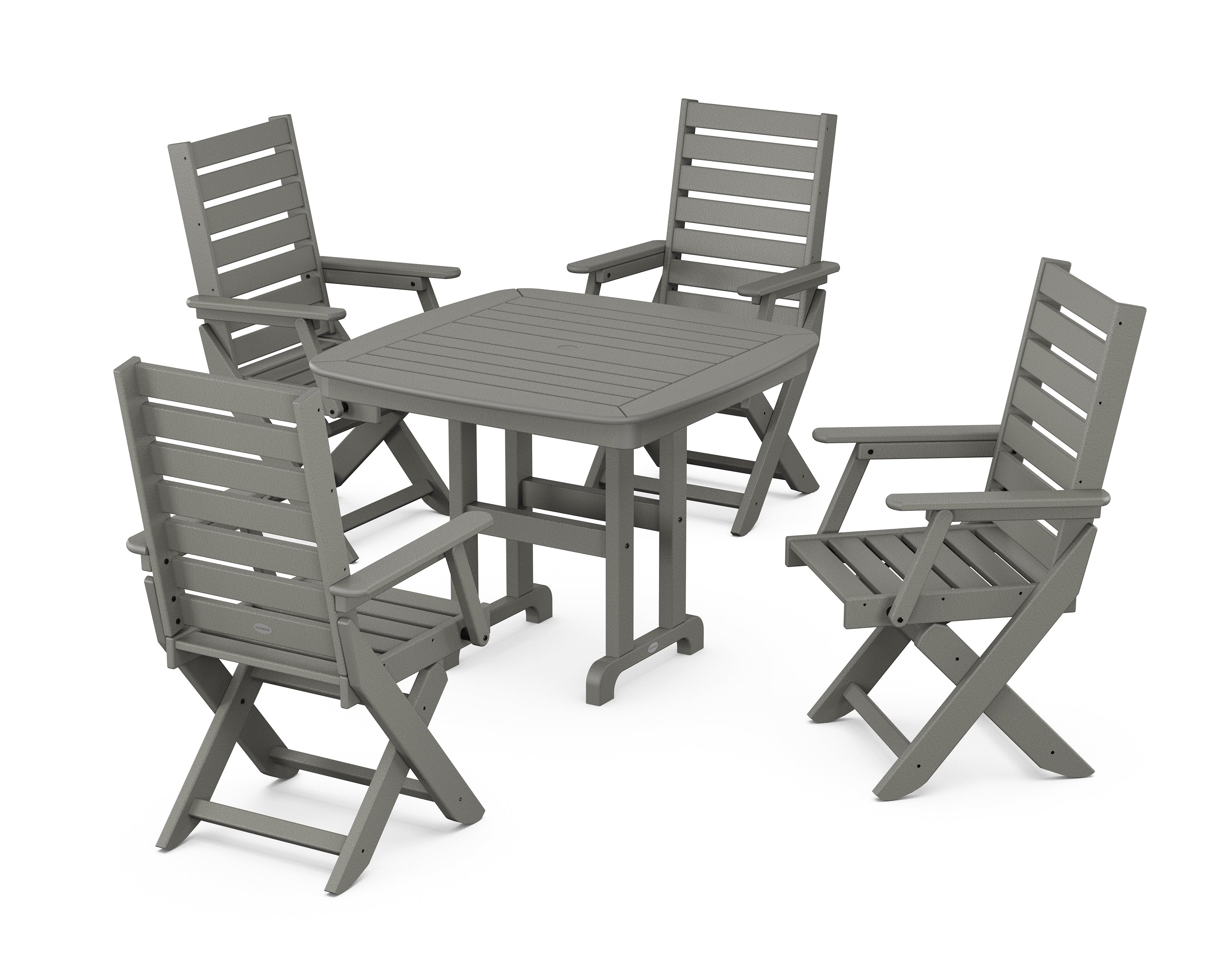 POLYWOOD Captain Folding Chair 5-Piece Dining Set in Slate Grey