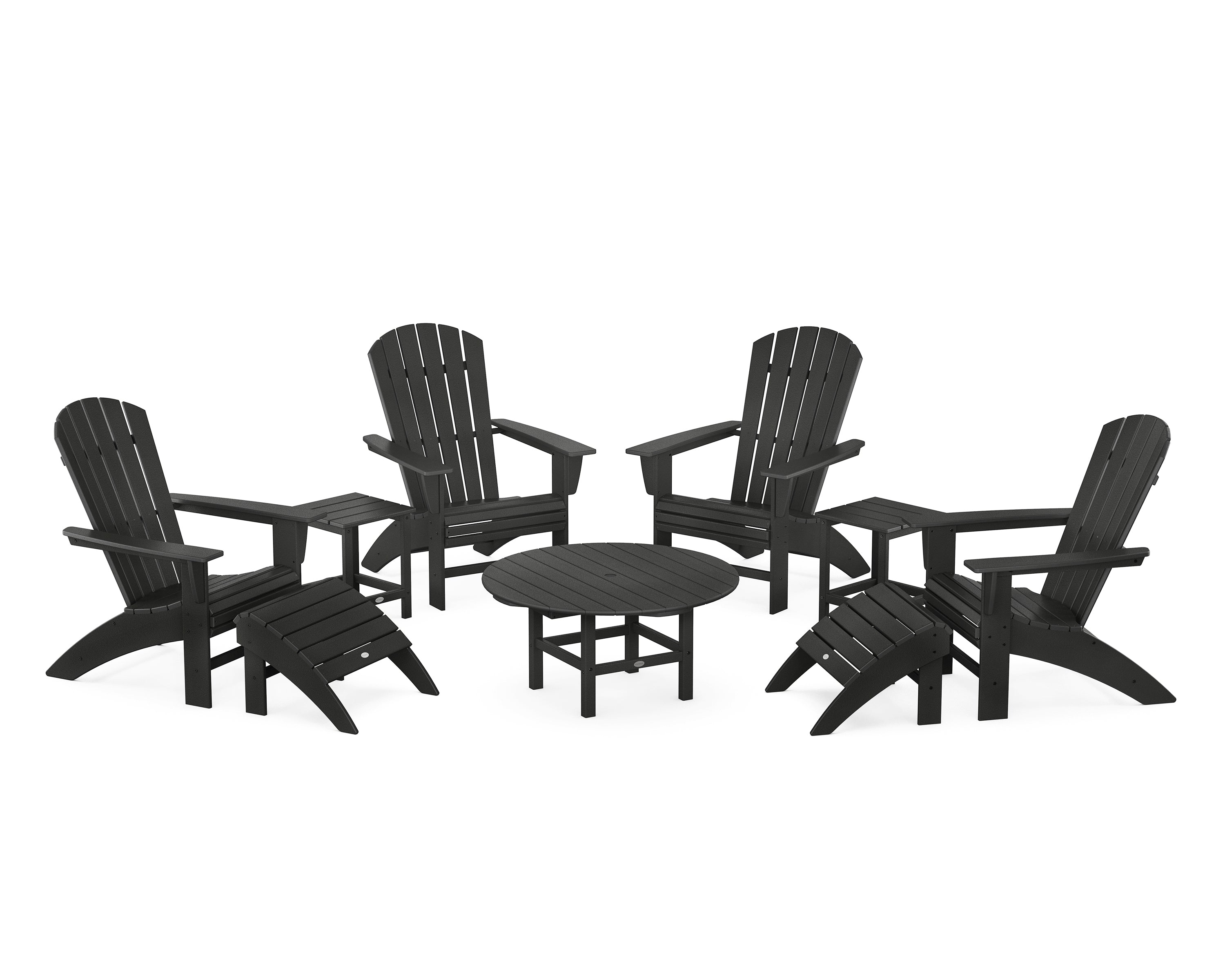 POLYWOOD® Nautical Curveback Adirondack Chair 9-Piece Conversation Set in Black