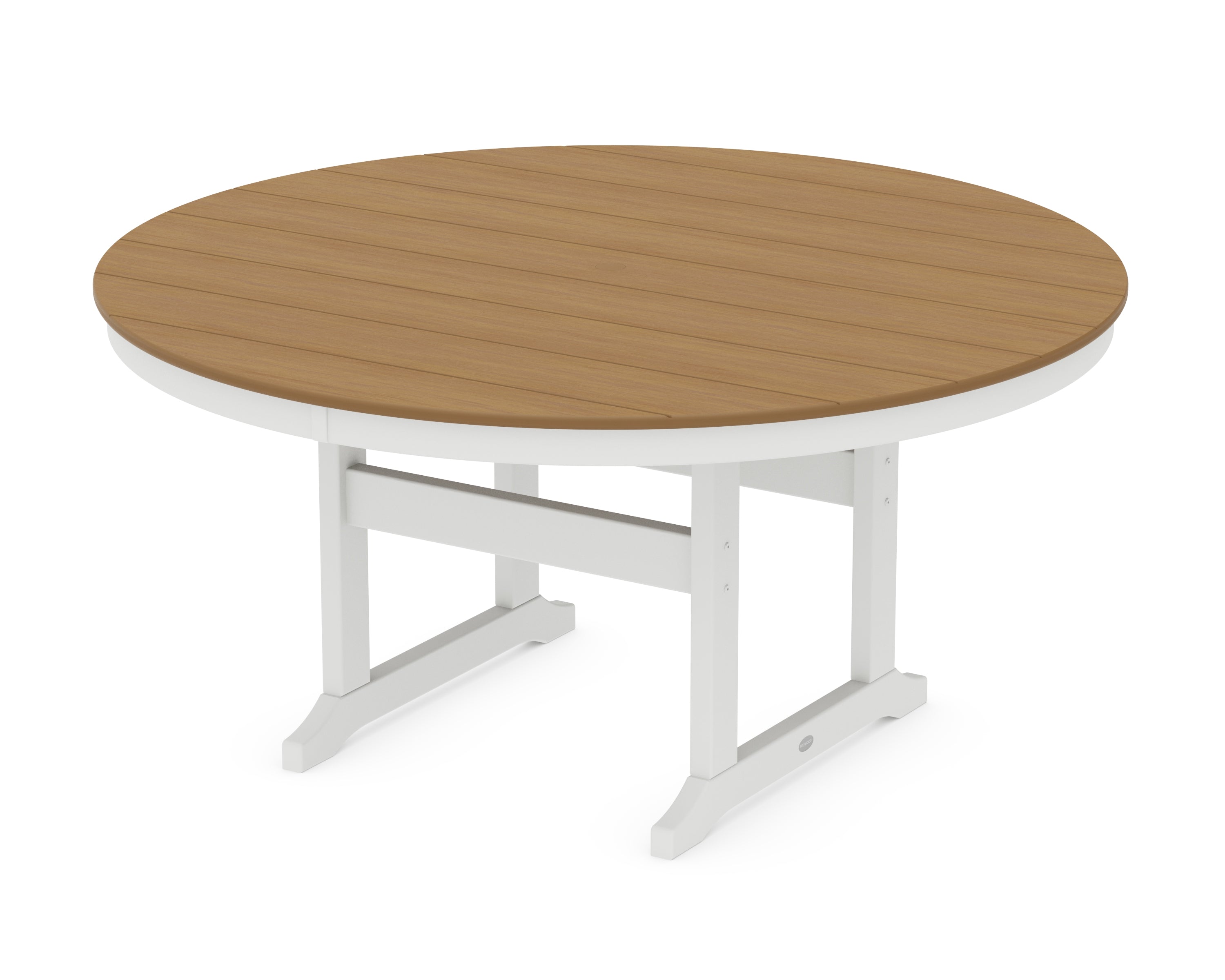 POLYWOOD 60” Round Farmhouse Dining Table in White / Natural