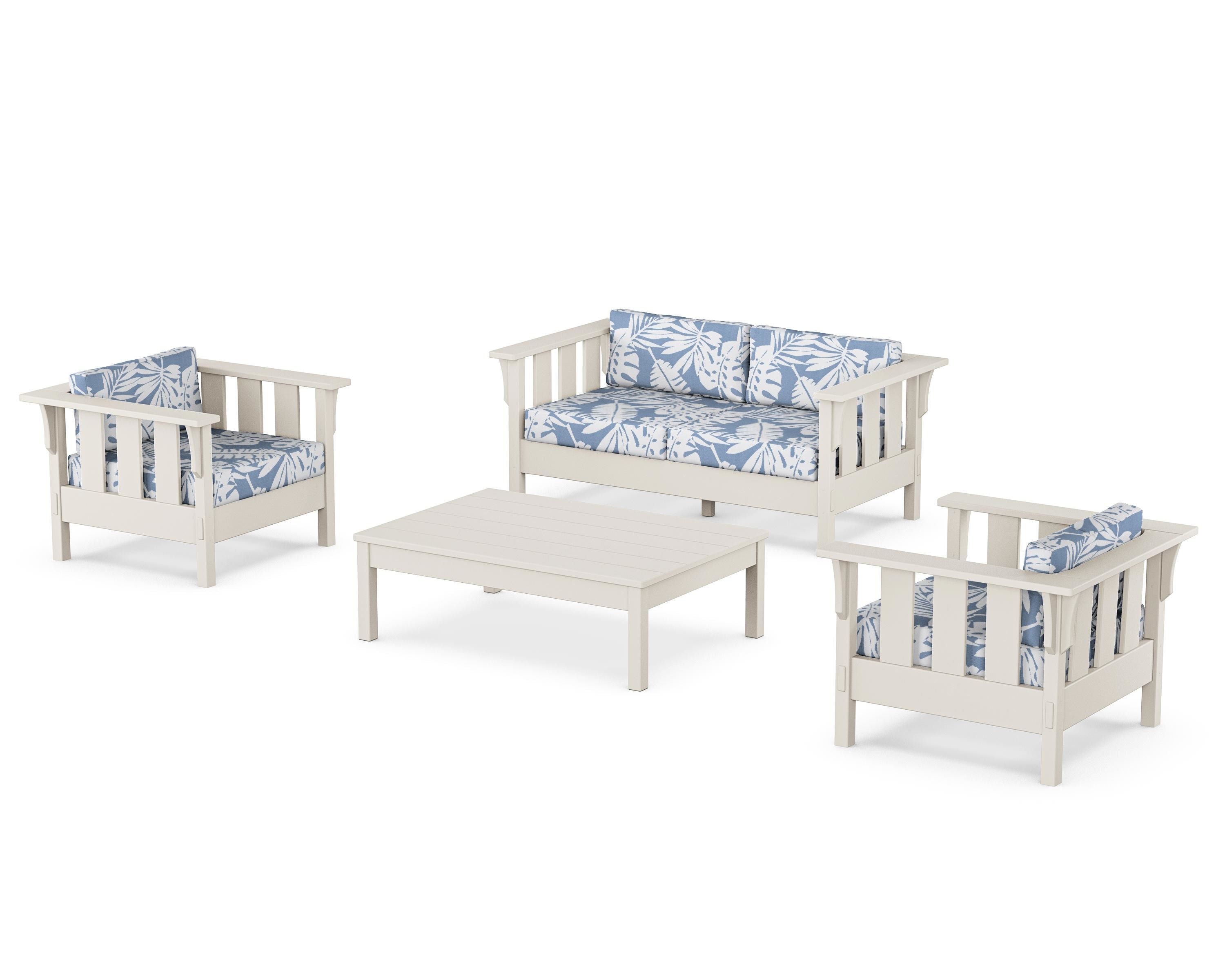 Martha Stewart by POLYWOOD Acadia 4-Piece Deep Seating Set with Loveseat in Sand / Leaf Sky Blue