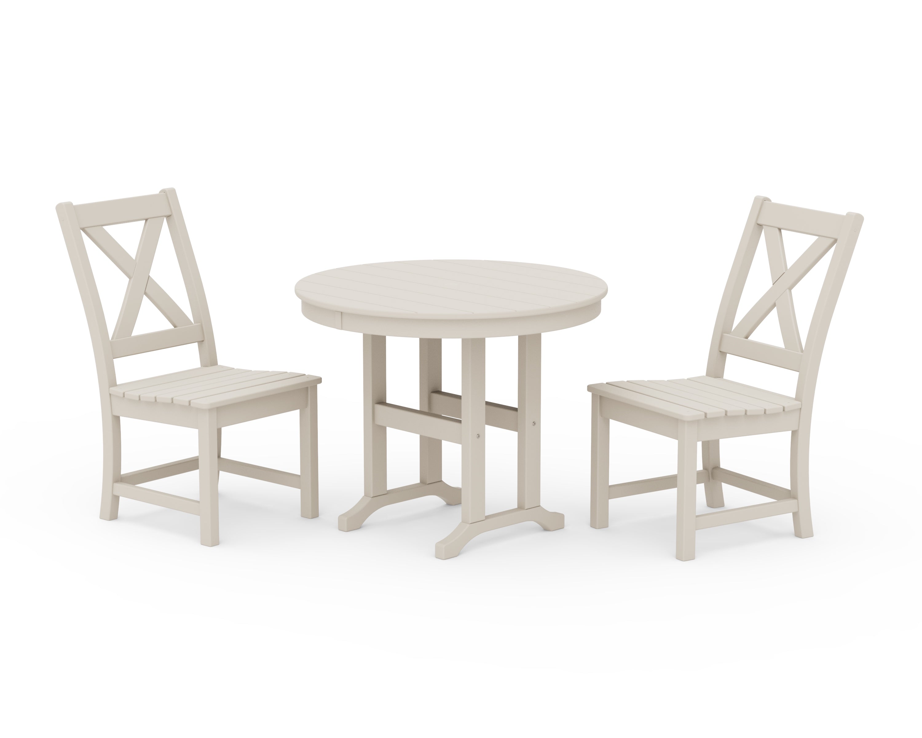 POLYWOOD Braxton Side Chair 3-Piece Round Dining Set in Sand