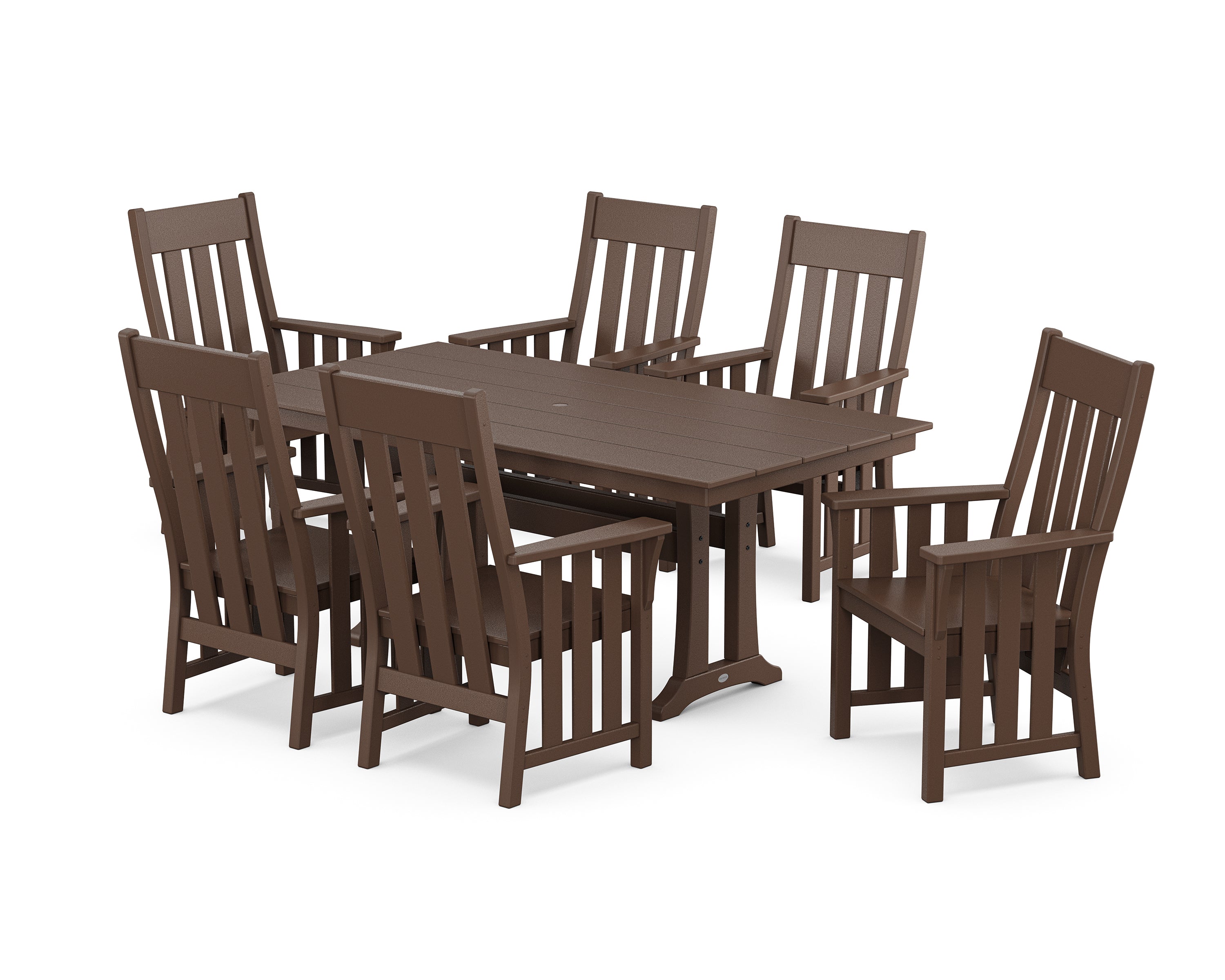 Martha Stewart by POLYWOOD® Acadia Arm Chair 7-Piece Farmhouse Dining Set with Trestle Legs in Mahogany