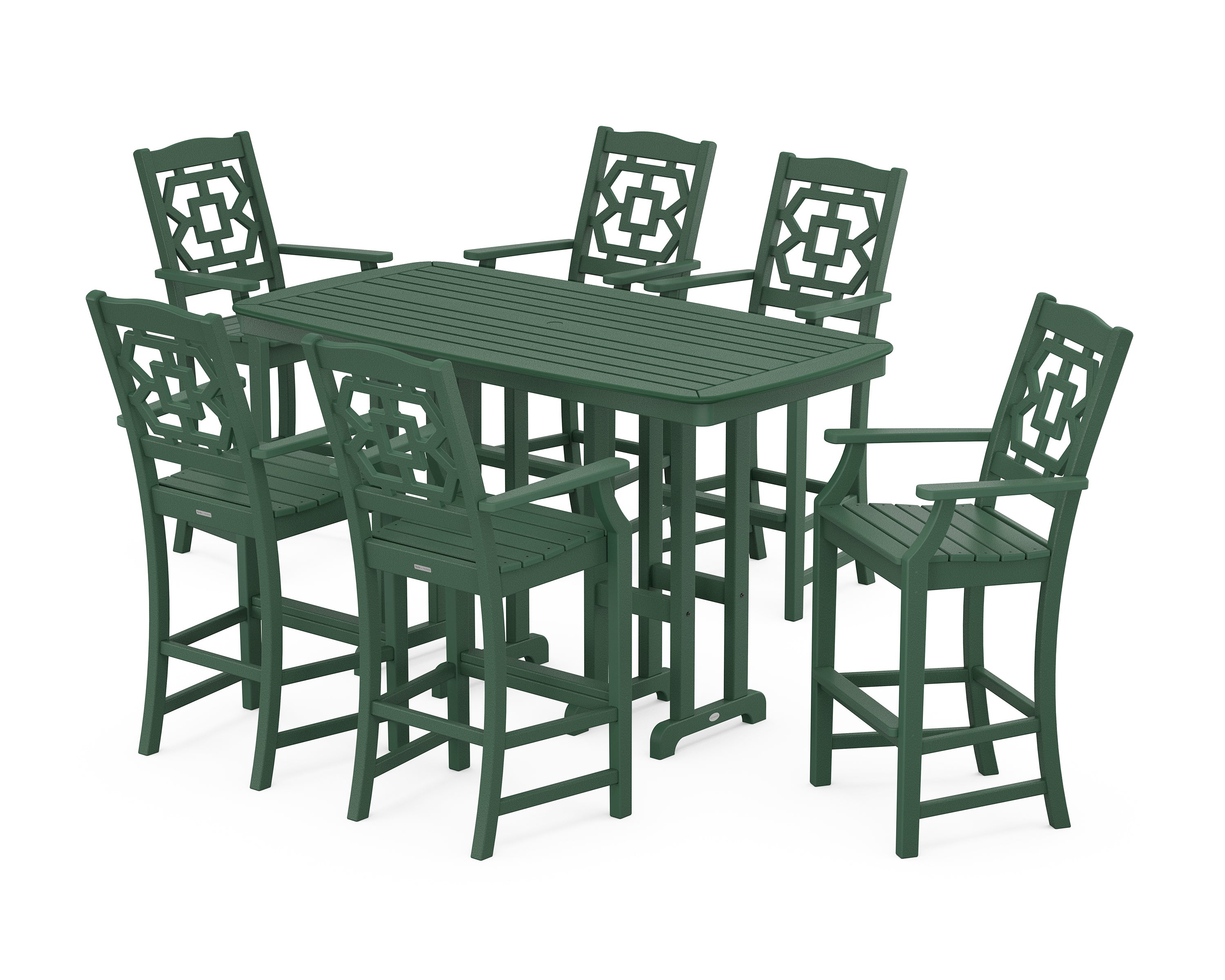 Martha Stewart by POLYWOOD Chinoiserie Arm Chair 7-Piece Bar Set in Green