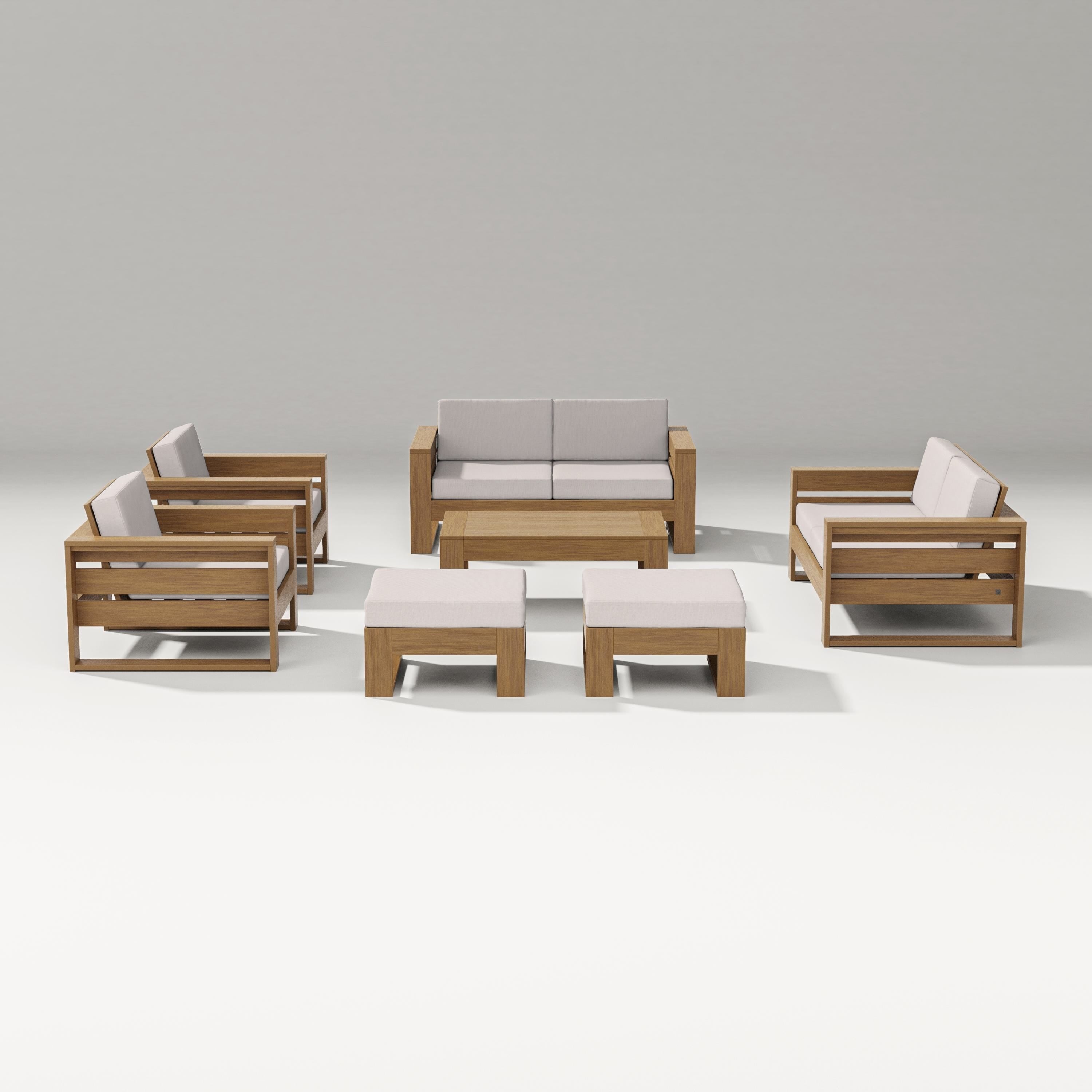 PW Designer Series Latitude 7-Piece Lounge Loveseat Set in Natural / Dune Burlap