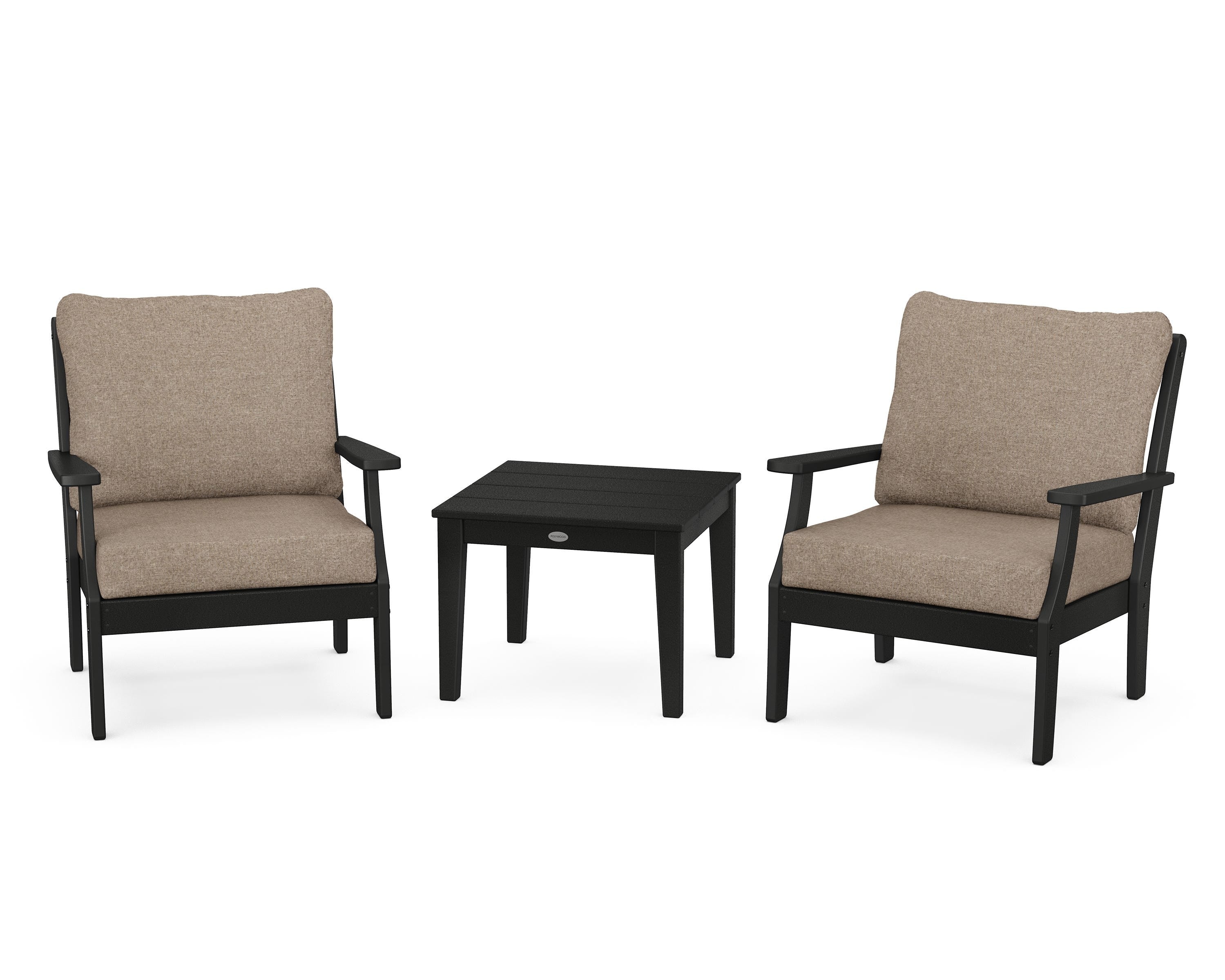 POLYWOOD Braxton 3-Piece Deep Seating Set in Black / Spiced Burlap