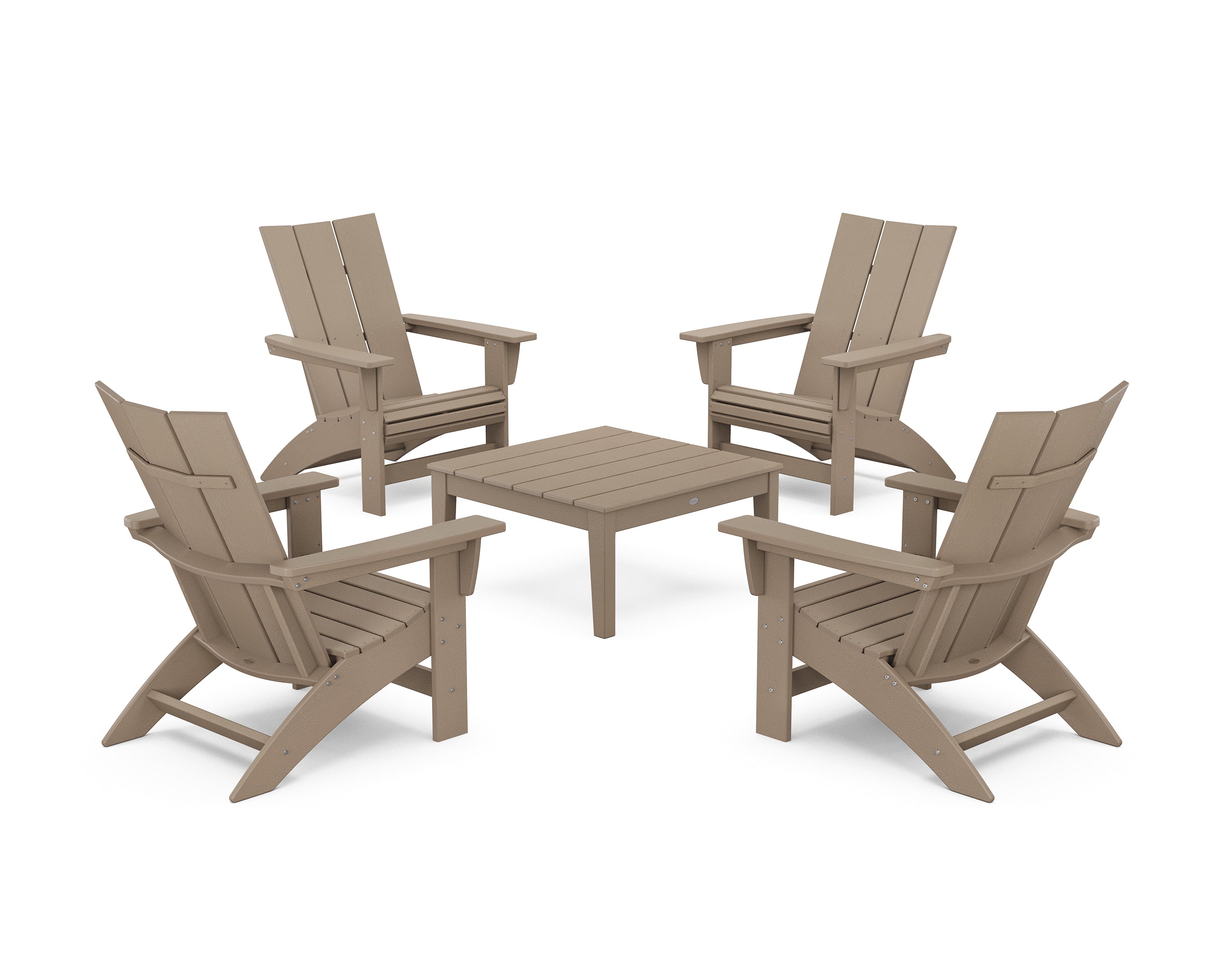 POLYWOOD 5-Piece Modern Grand Adirondack Chair Conversation Group in Vintage Sahara