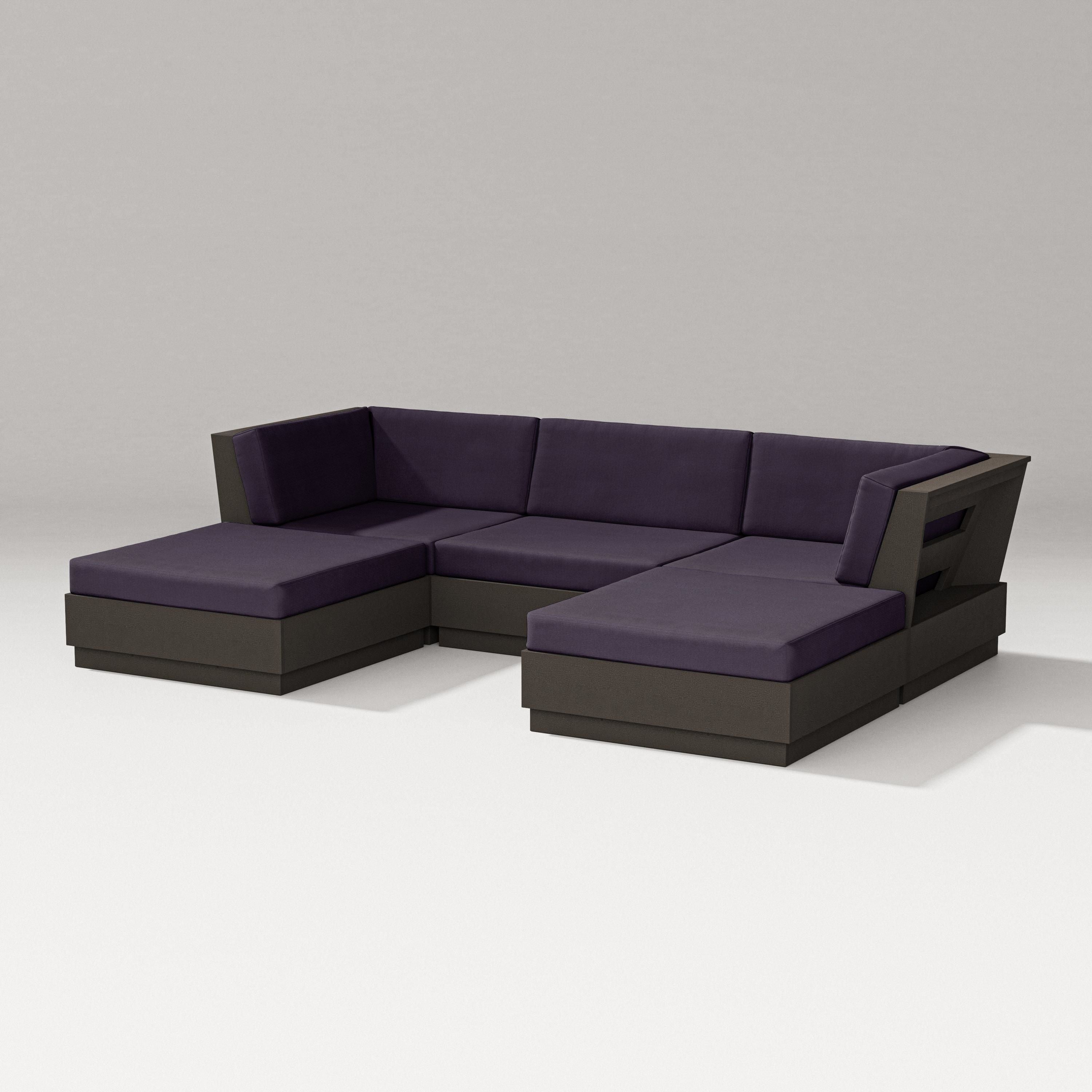 PW Designer Series Elevate Double Chaise Sectional in Vintage Coffee / Navy Linen