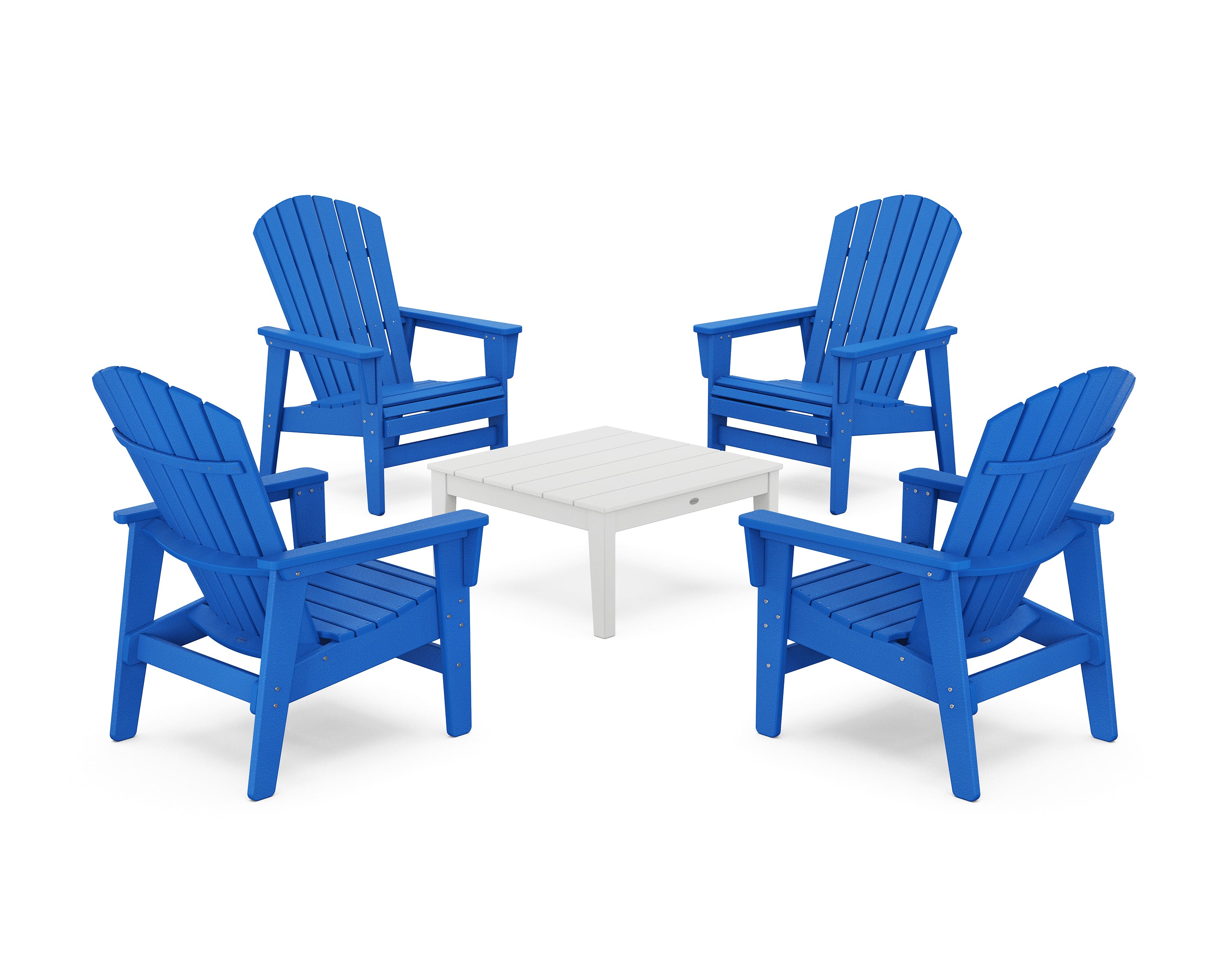 POLYWOOD 5-Piece Nautical Grand Upright Adirondack Chair Conversation Group in Pacific Blue / White