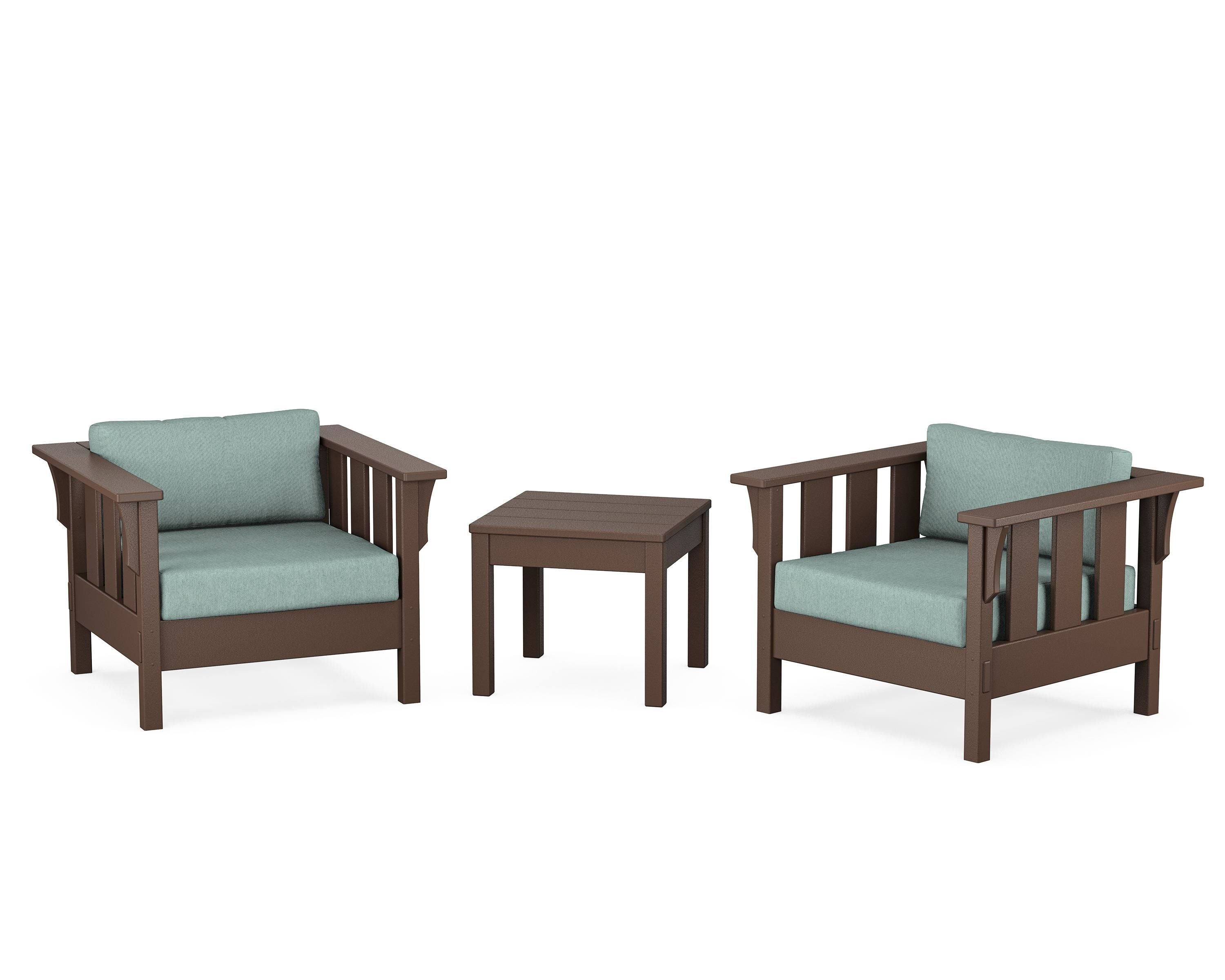 Martha Stewart by POLYWOOD Acadia 3-Piece Deep Seating Set in Mahogany / Glacier Spa