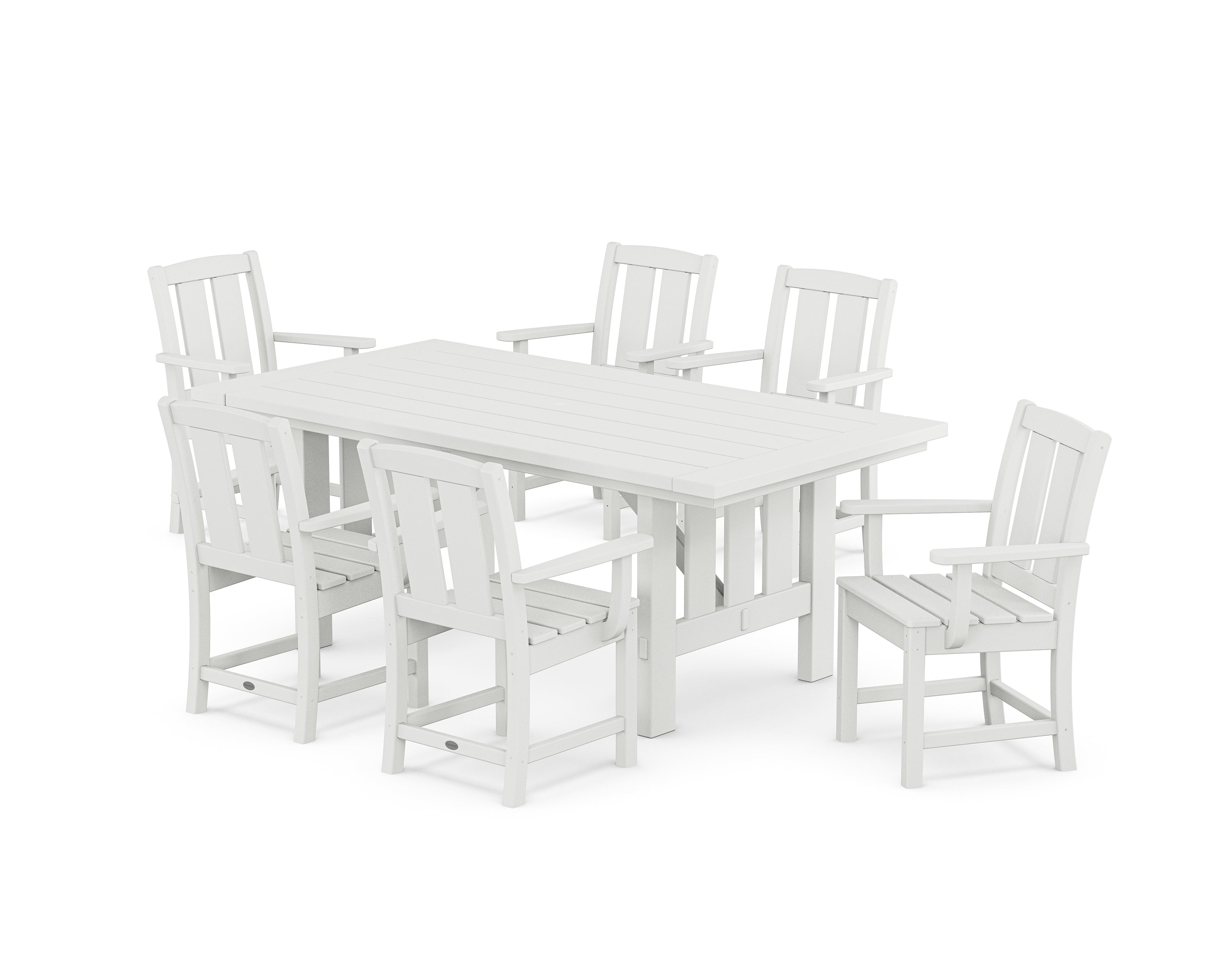 POLYWOOD Mission Arm Chair 7-Piece Mission Dining Set in White