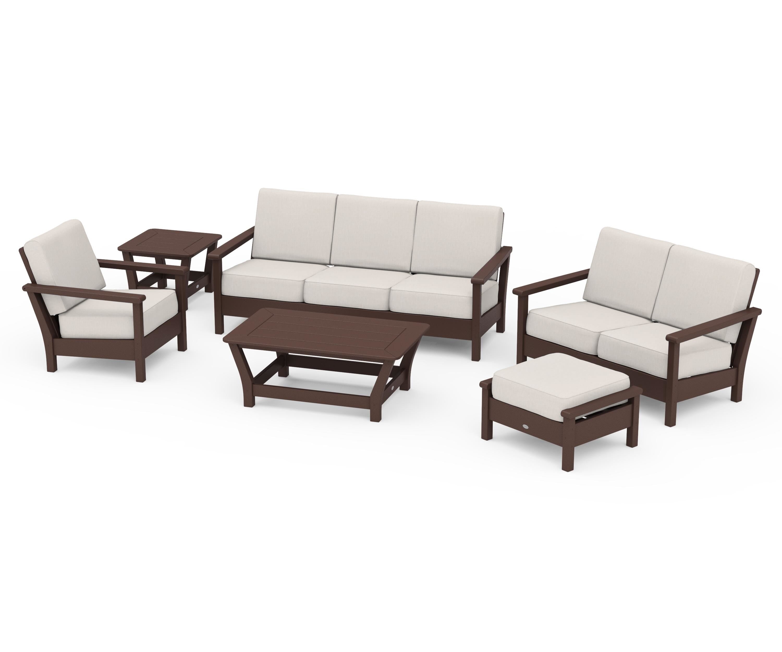 POLYWOOD Harbour 6-Piece Outdoor Living Set in Mahogany / Cast Ash