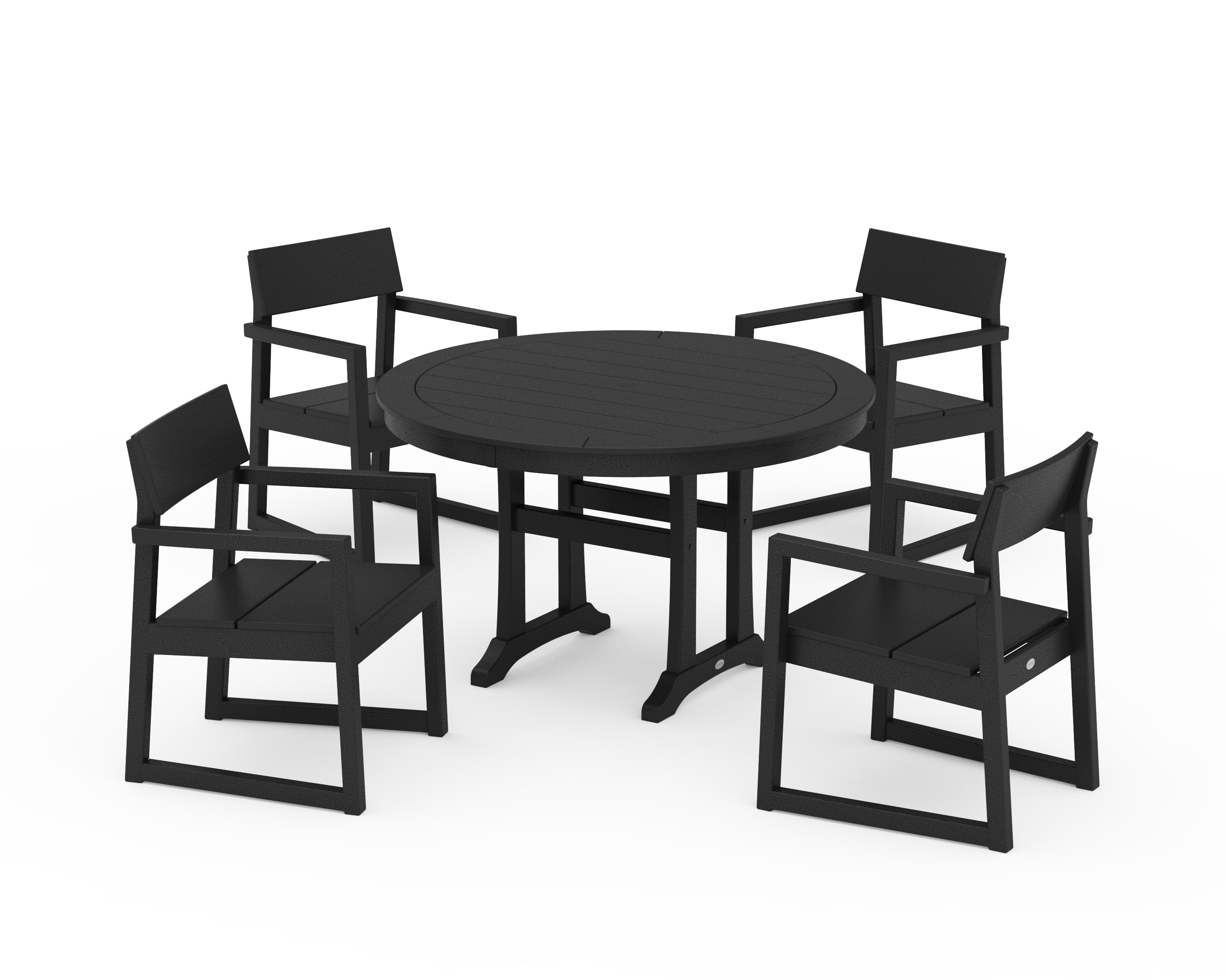 POLYWOOD EDGE 5-Piece Round Dining Set with Trestle Legs in Black