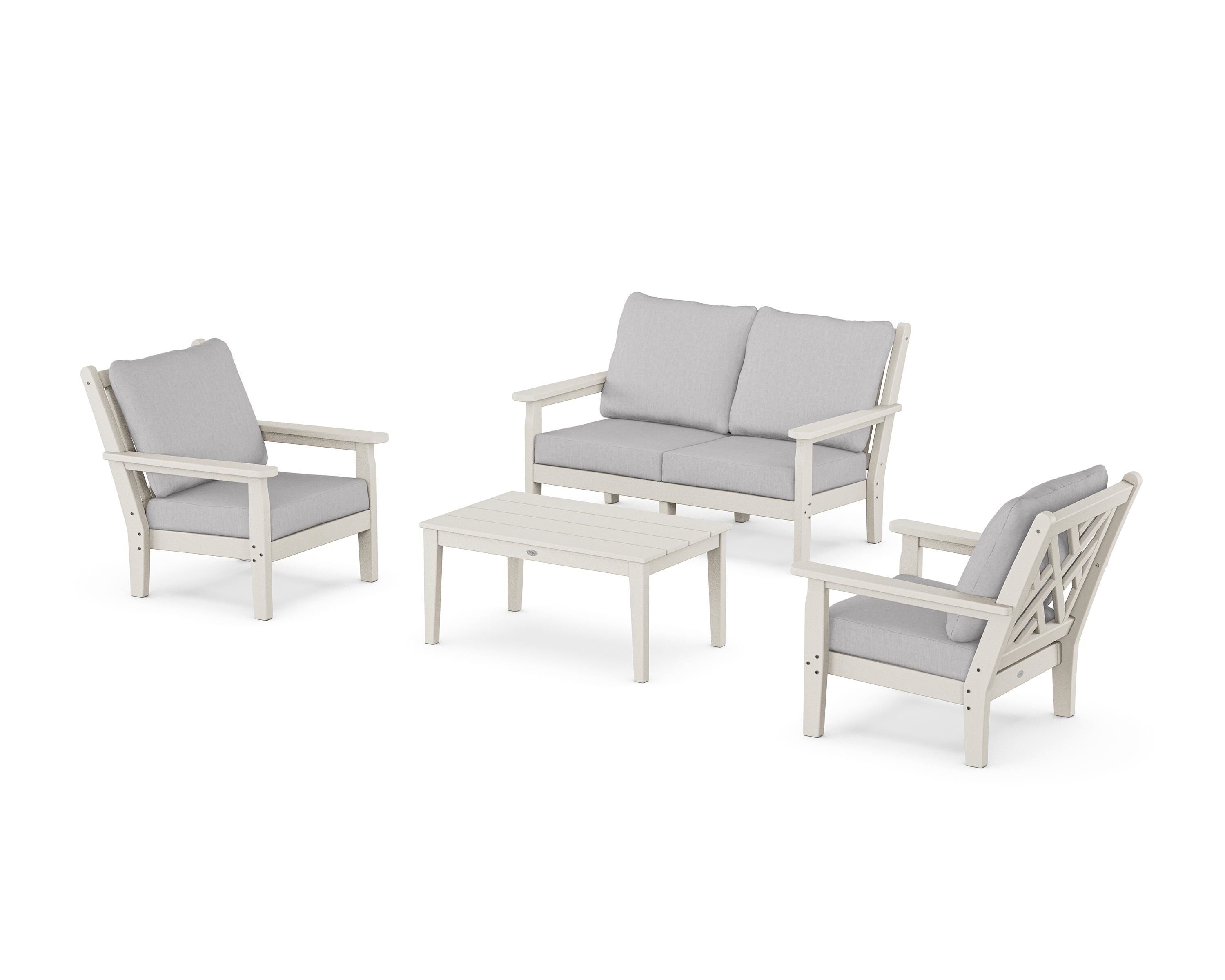 POLYWOOD Chippendale 4-Piece Deep Seating Set with Loveseat in Sand / Granite