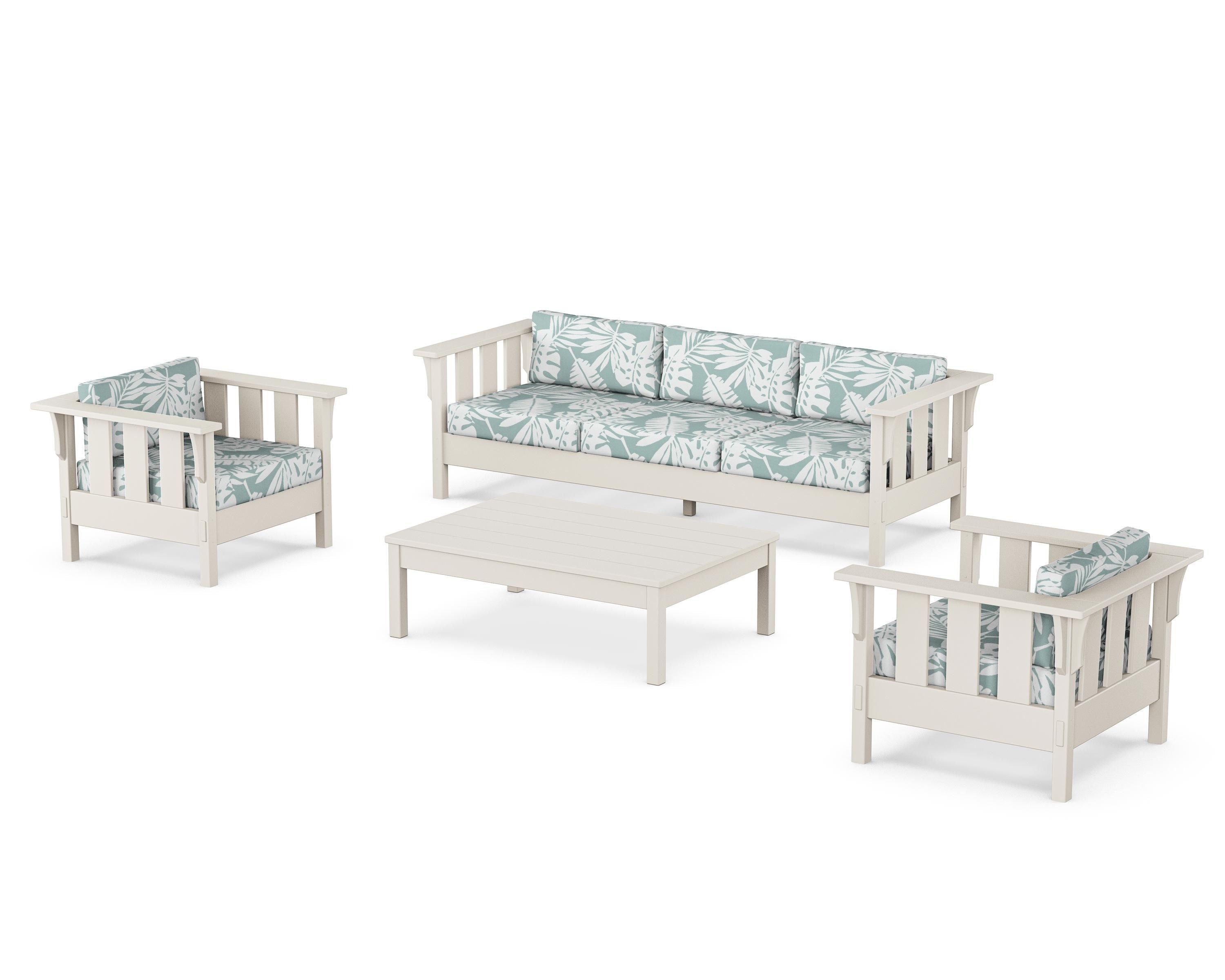 Martha Stewart by POLYWOOD Acadia 4-Piece Deep Seating Set with Sofa in Sand / Leaf Glacier Spa