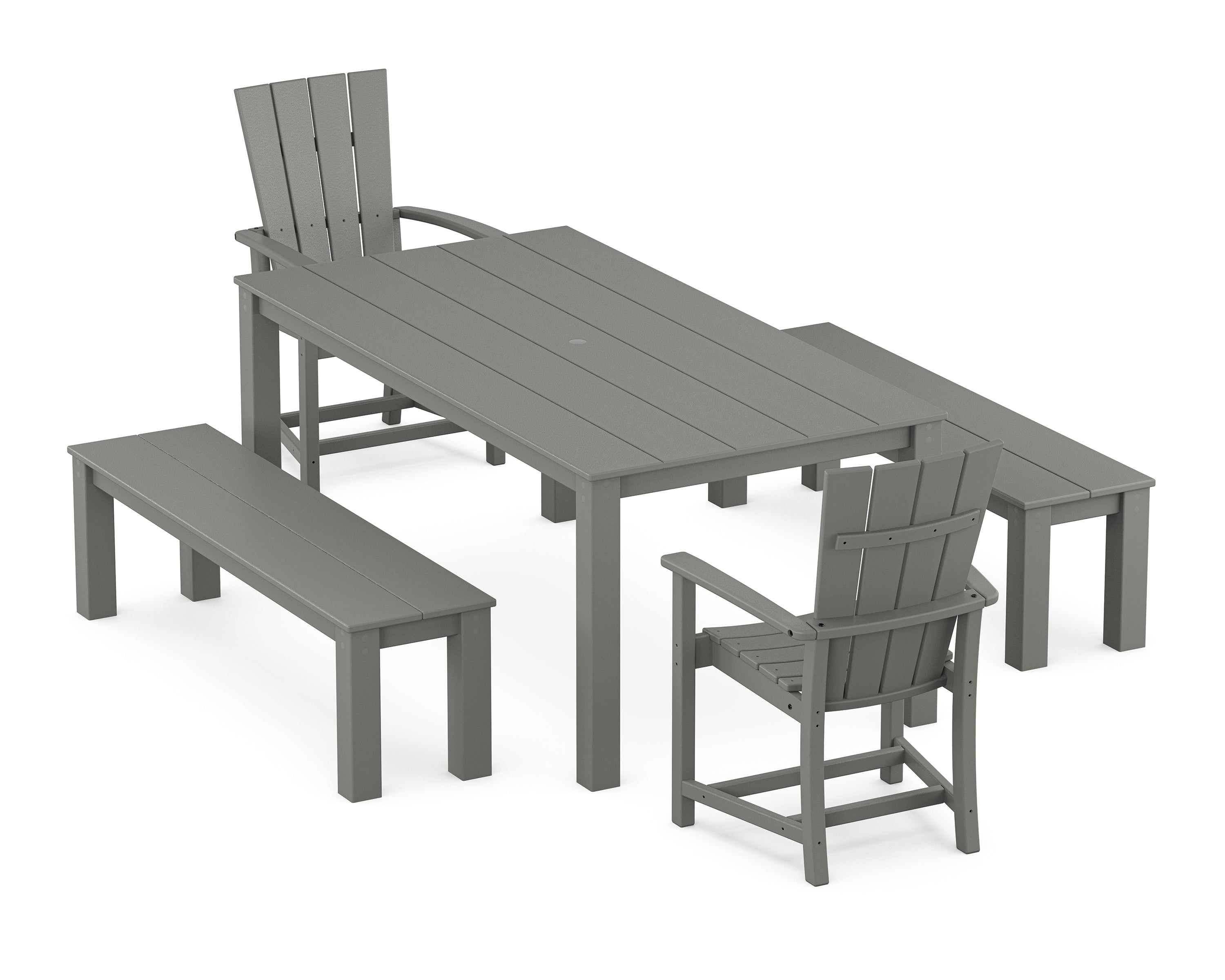 POLYWOOD Quattro 5-Piece Parsons Dining Set with Benches in Slate Grey