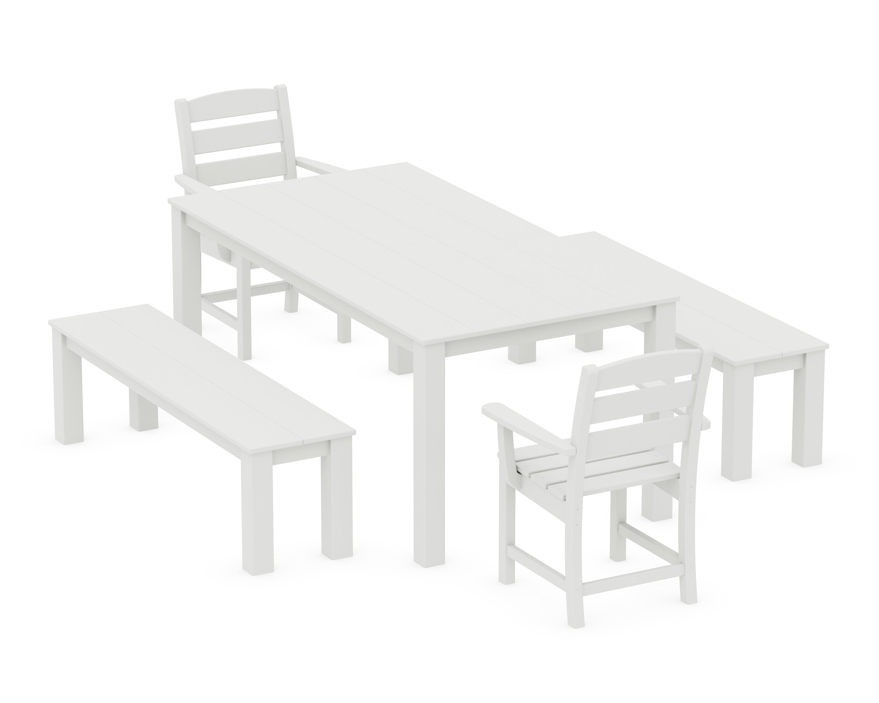 POLYWOOD Lakeside 5-Piece Parsons Dining Set with Benches in Vintage White