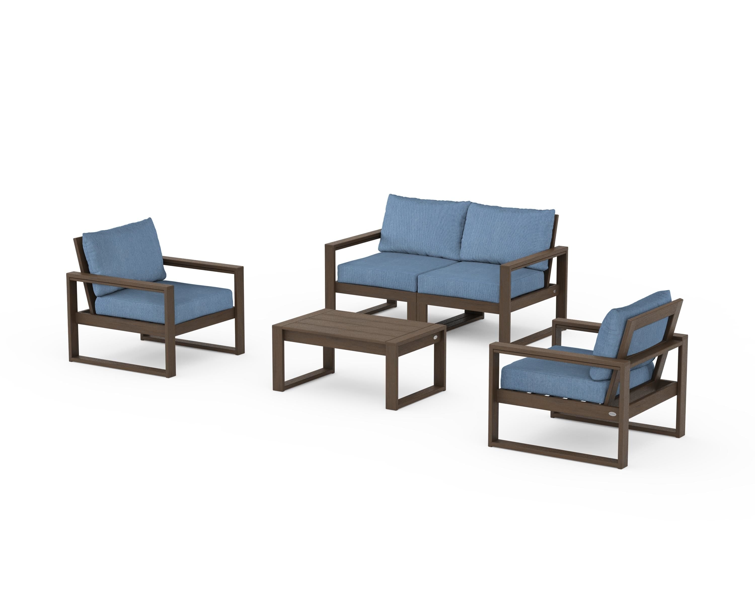 POLYWOOD EDGE Sectional 4-Piece Deep Seating Set with Loveseat in Kona / Sky Blue