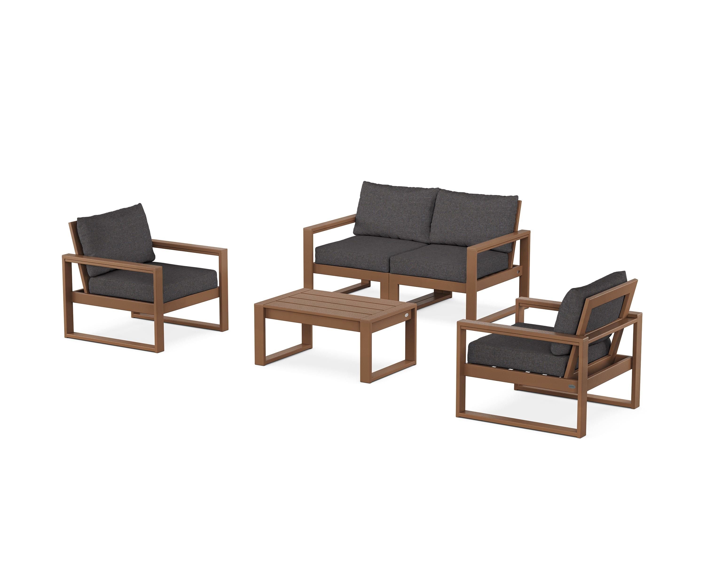POLYWOOD EDGE Sectional 4-Piece Deep Seating Set with Loveseat in Teak / Ash Charcoal