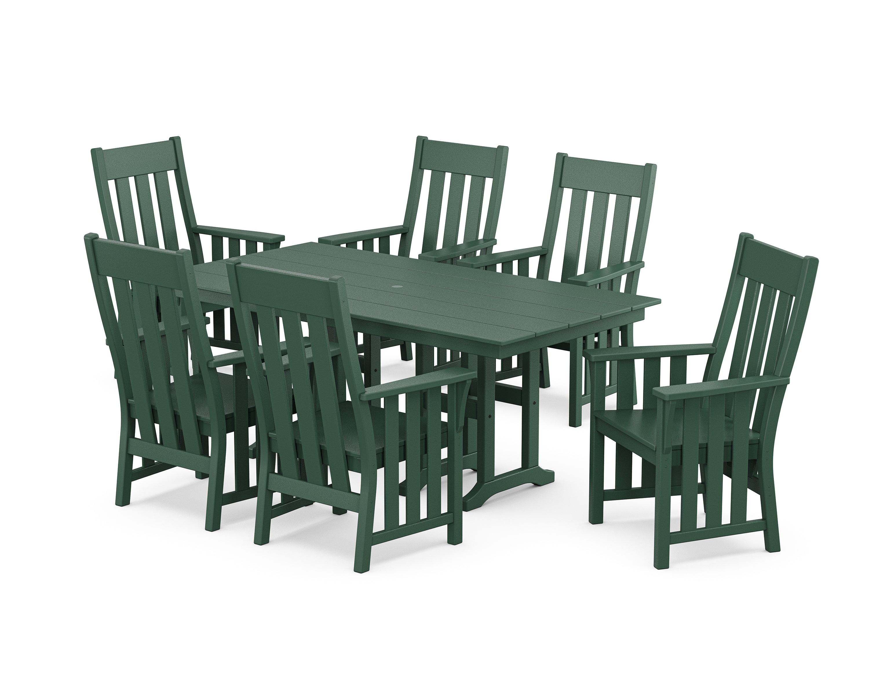 Martha Stewart by POLYWOOD Acadia Arm Chair 7-Piece Farmhouse Dining Set in Green
