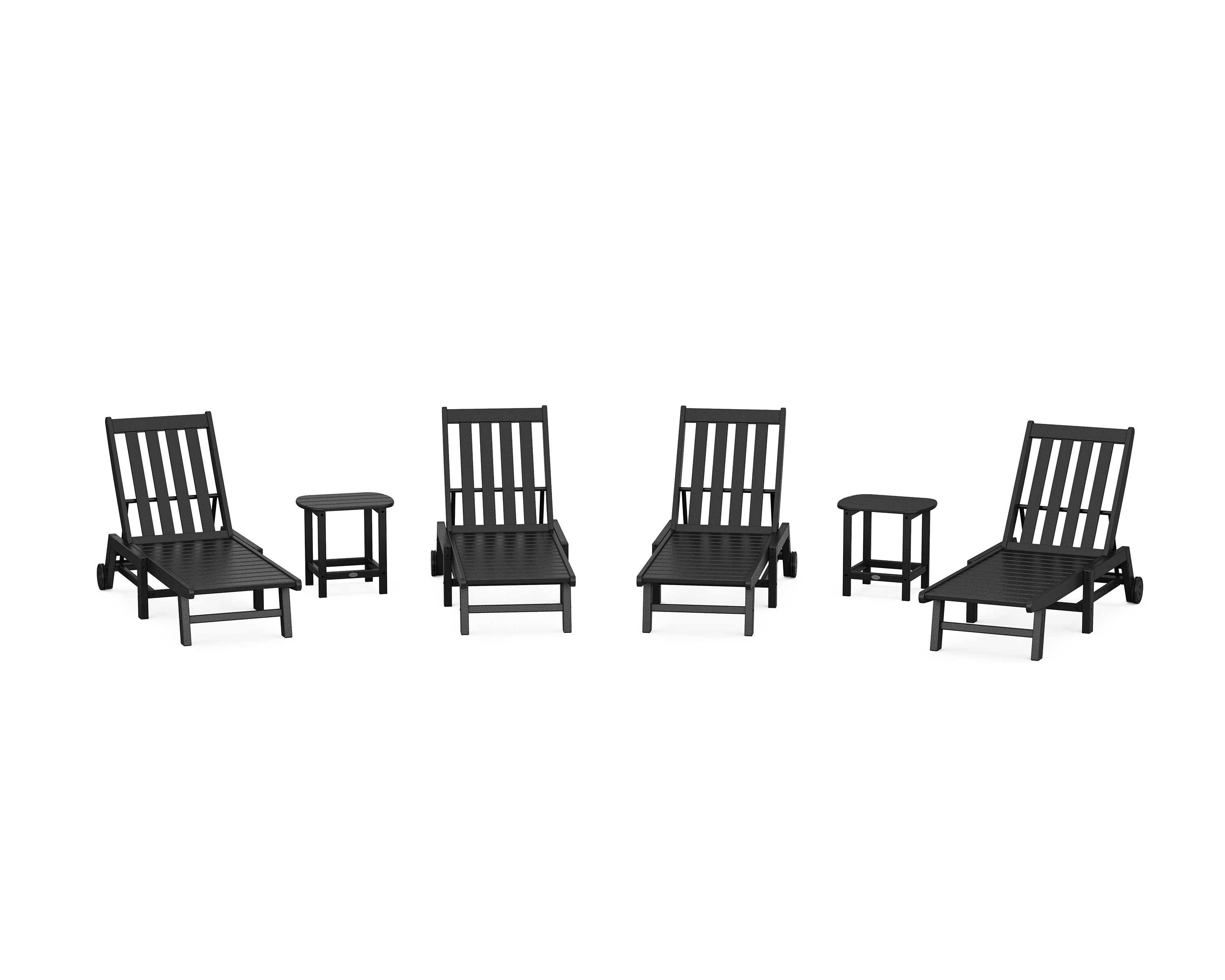POLYWOOD Vineyard 6-Piece Chaise with Wheels Set in Black