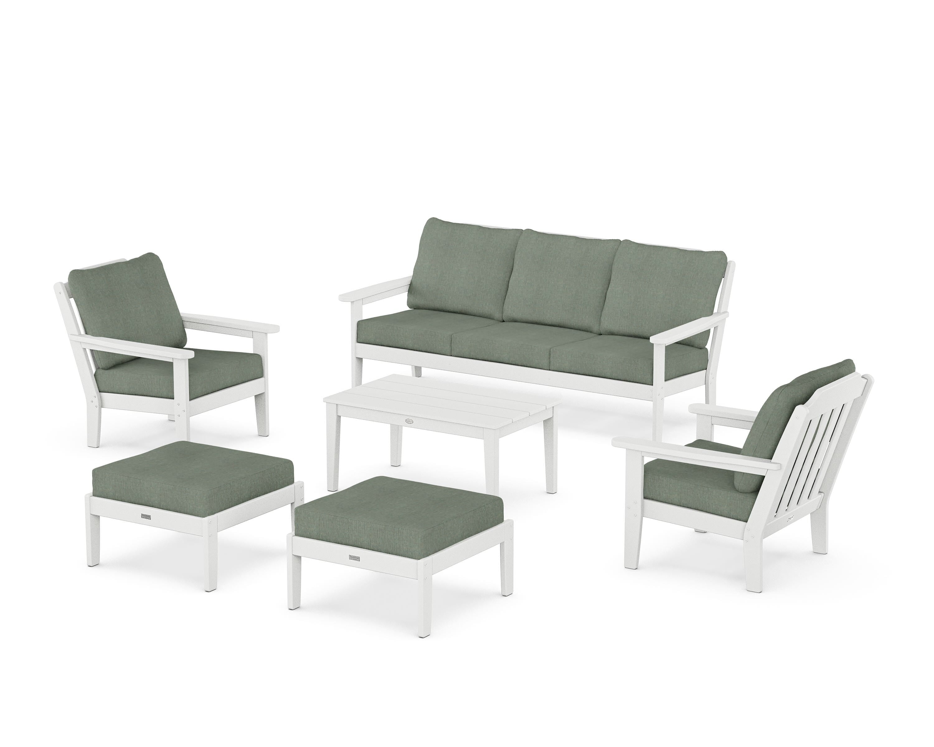 Country Living Cottage 6-Piece Lounge Sofa Set in White / Cast Sage
