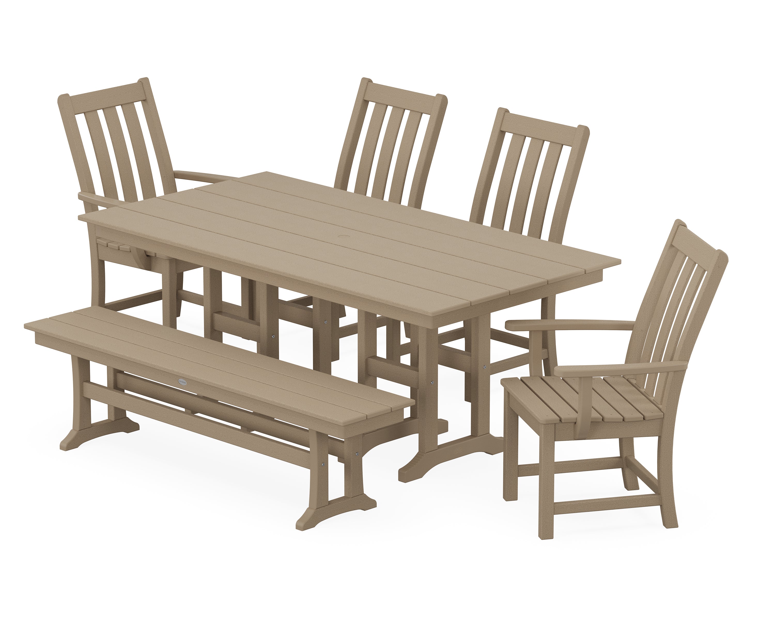 POLYWOOD® Vineyard 6-Piece Farmhouse Dining Set with Bench in Vintage Sahara