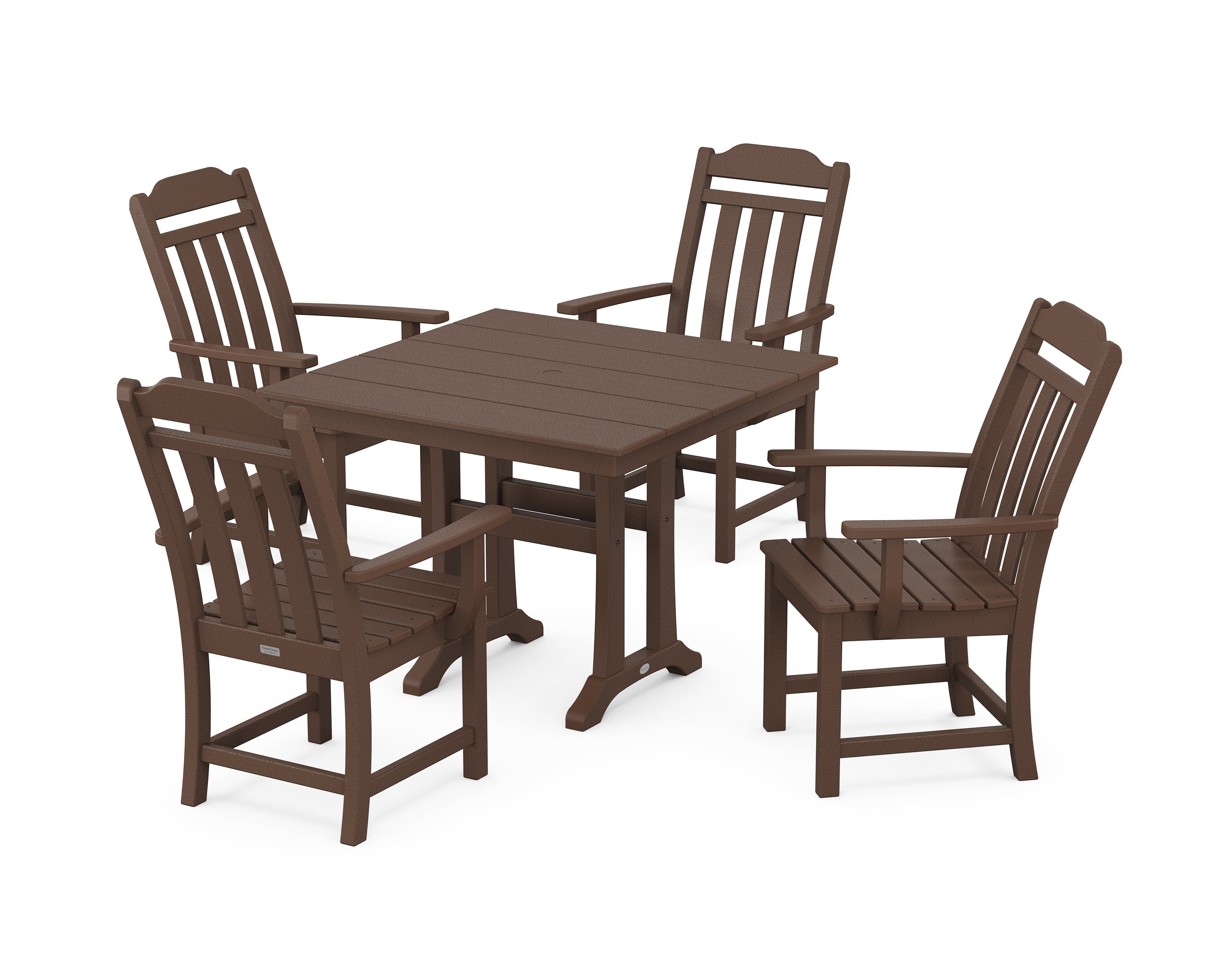 Polywood Country Living 5-Piece Farmhouse Dining Set with Trestle Legs in Mahogany