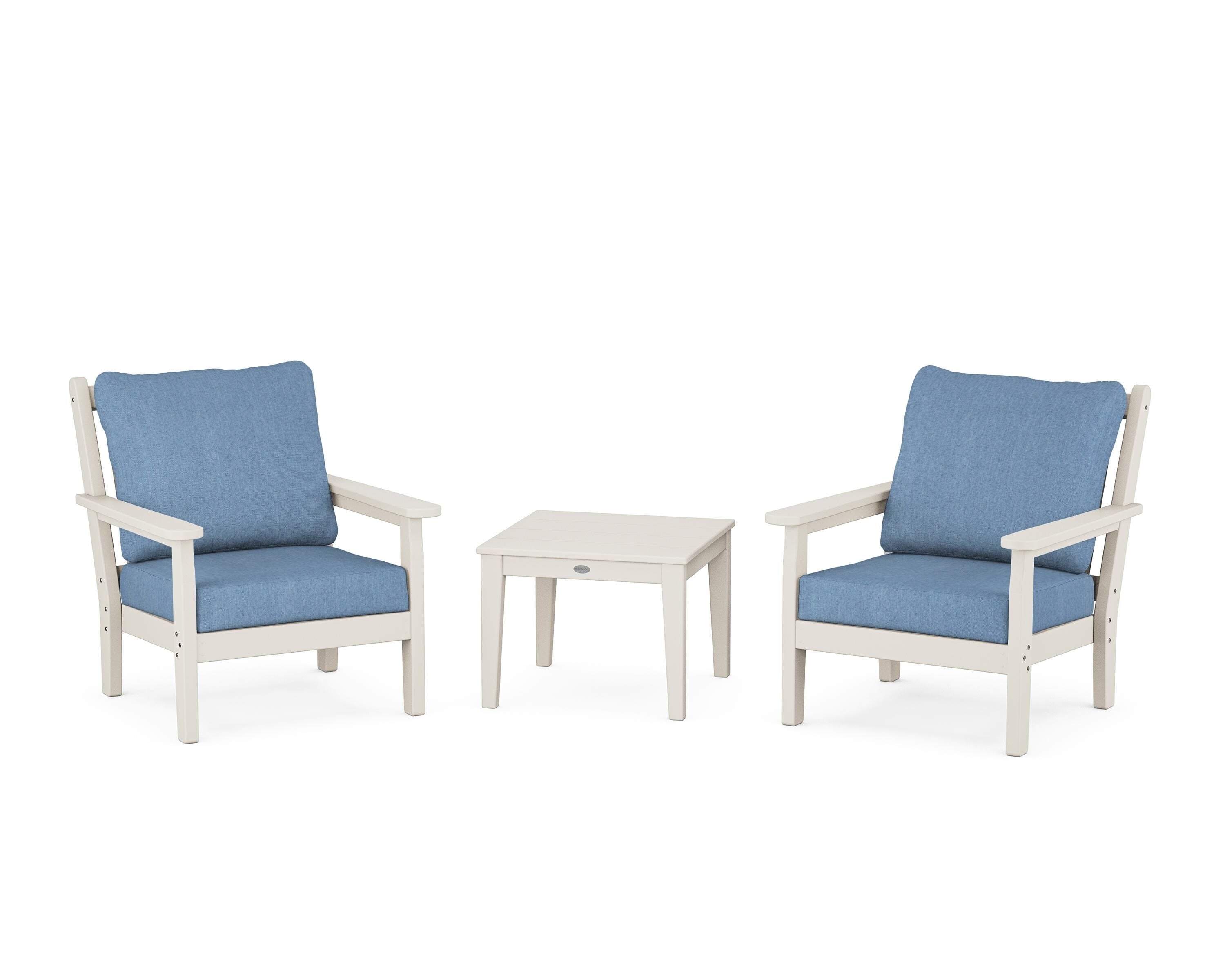 POLYWOOD Chippendale 3-Piece Deep Seating Set in Sand / Sky Blue