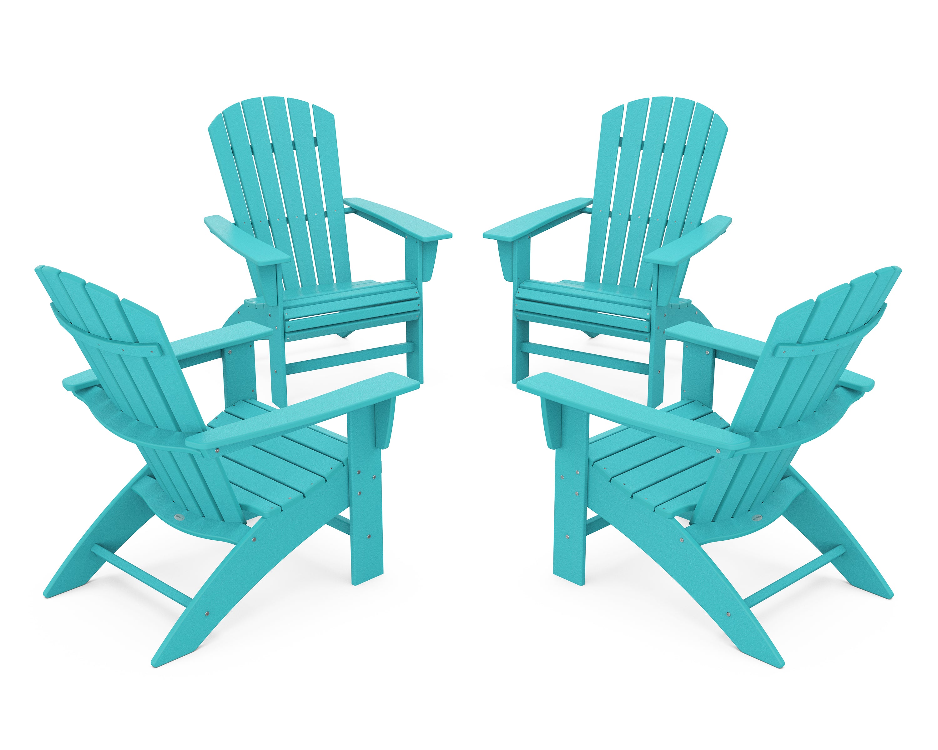 POLYWOOD 4-Piece Nautical Curveback Adirondack Chair Conversation Set in Aruba