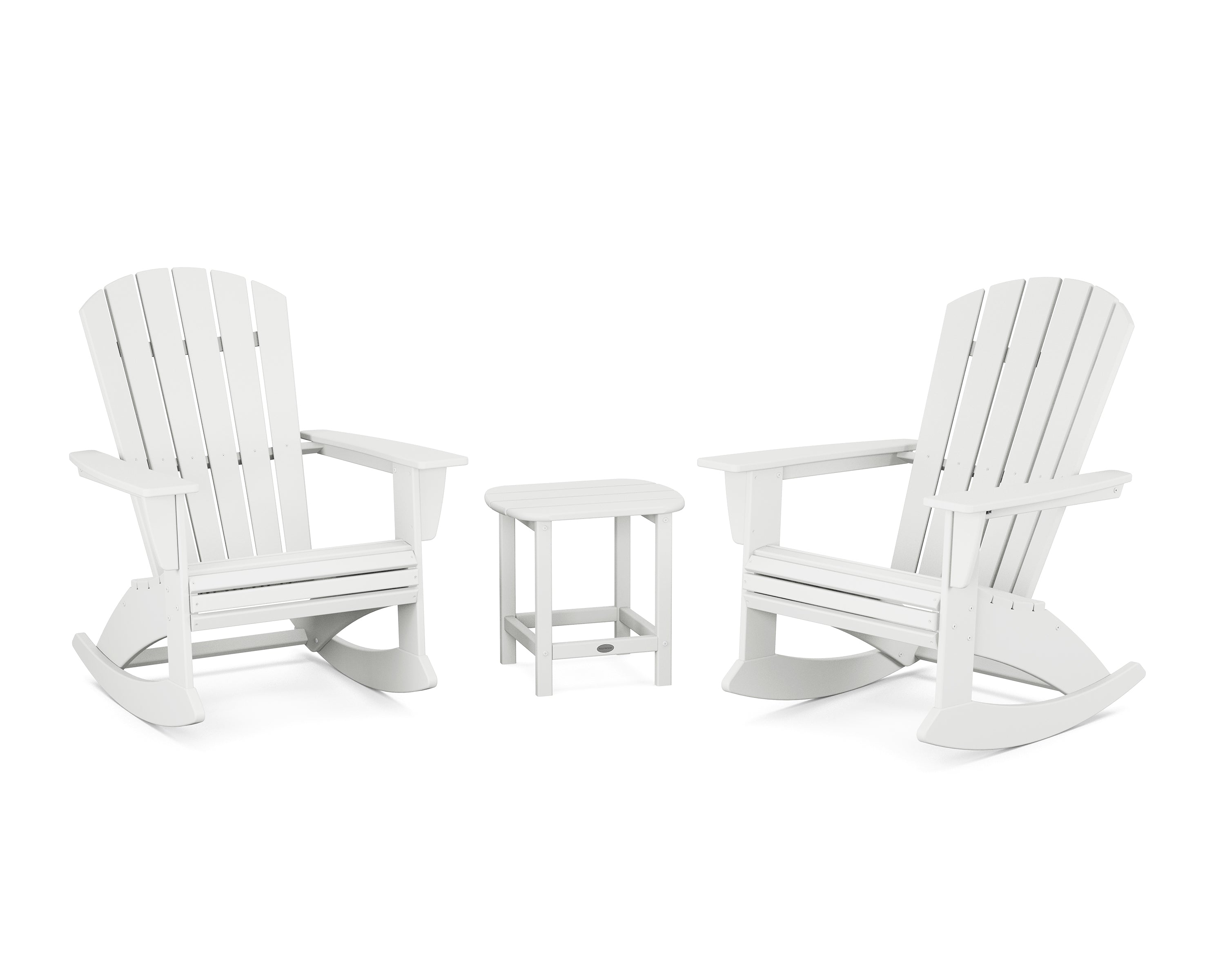 POLYWOOD Nautical Curveback 3-Piece Adirondack Rocking Chair Set in White