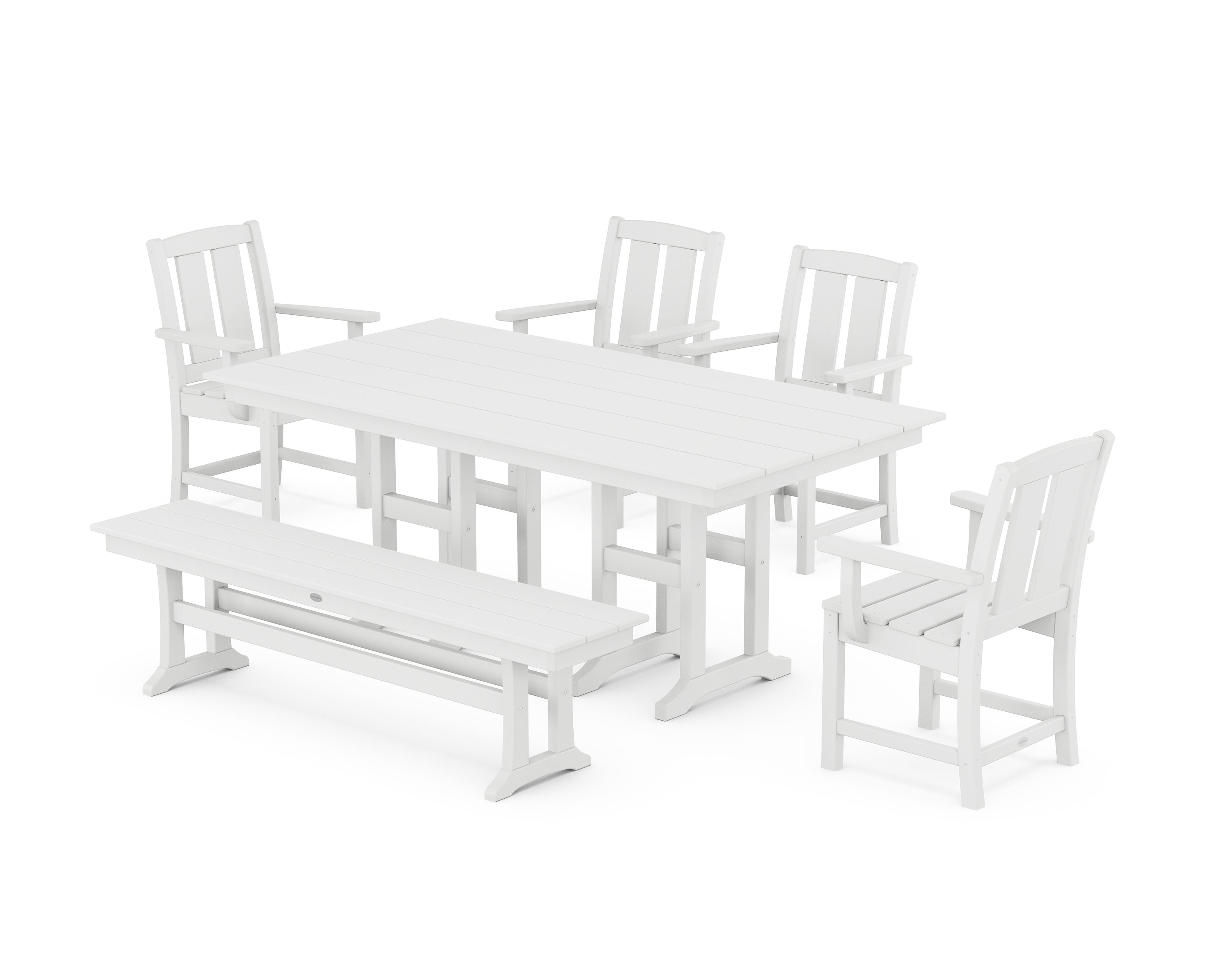 POLYWOOD Mission 6-Piece Farmhouse Dining Set with Bench in White