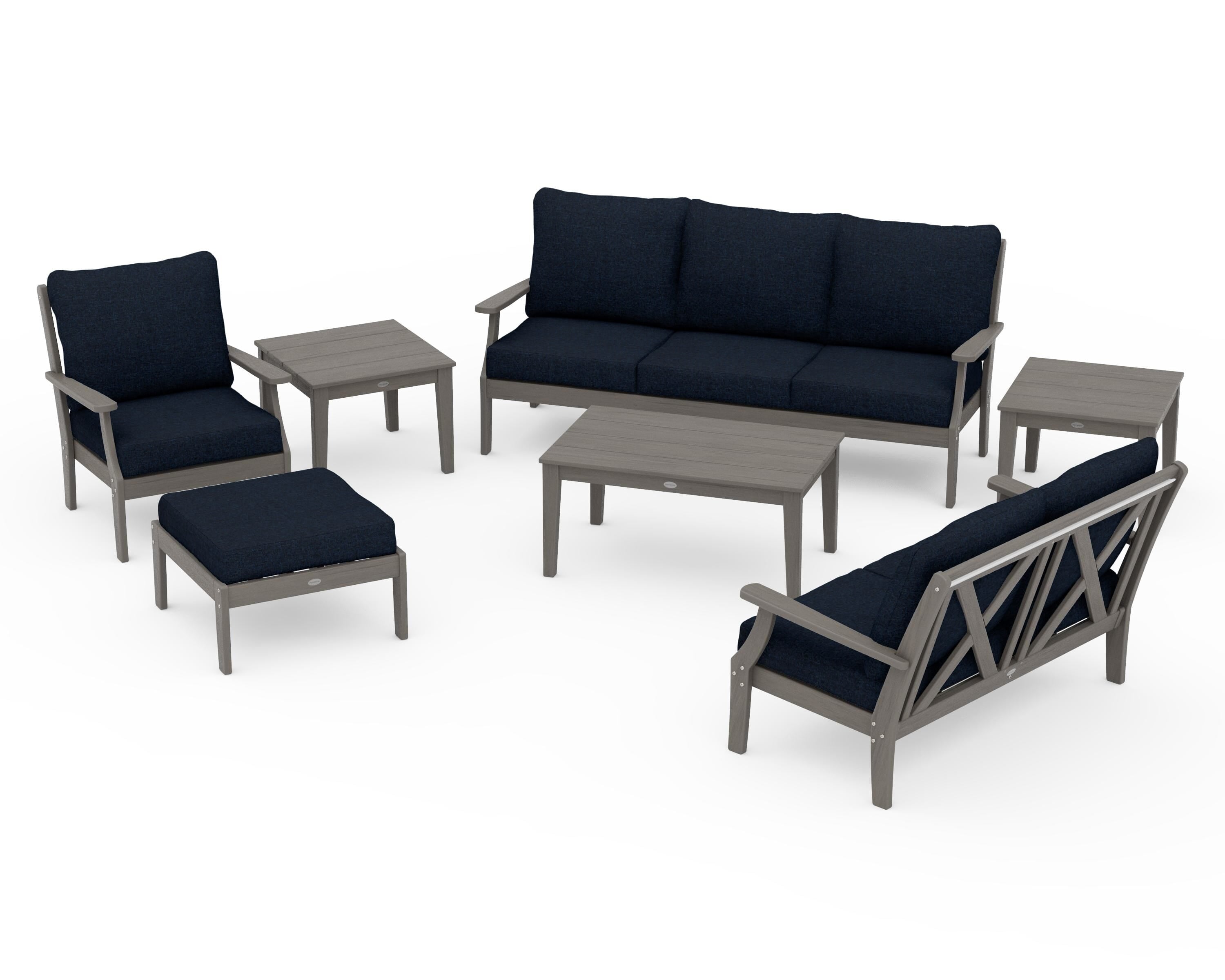 POLYWOOD Braxton 7-Piece Deep Seating Set in Driftwood / Marine Indigo