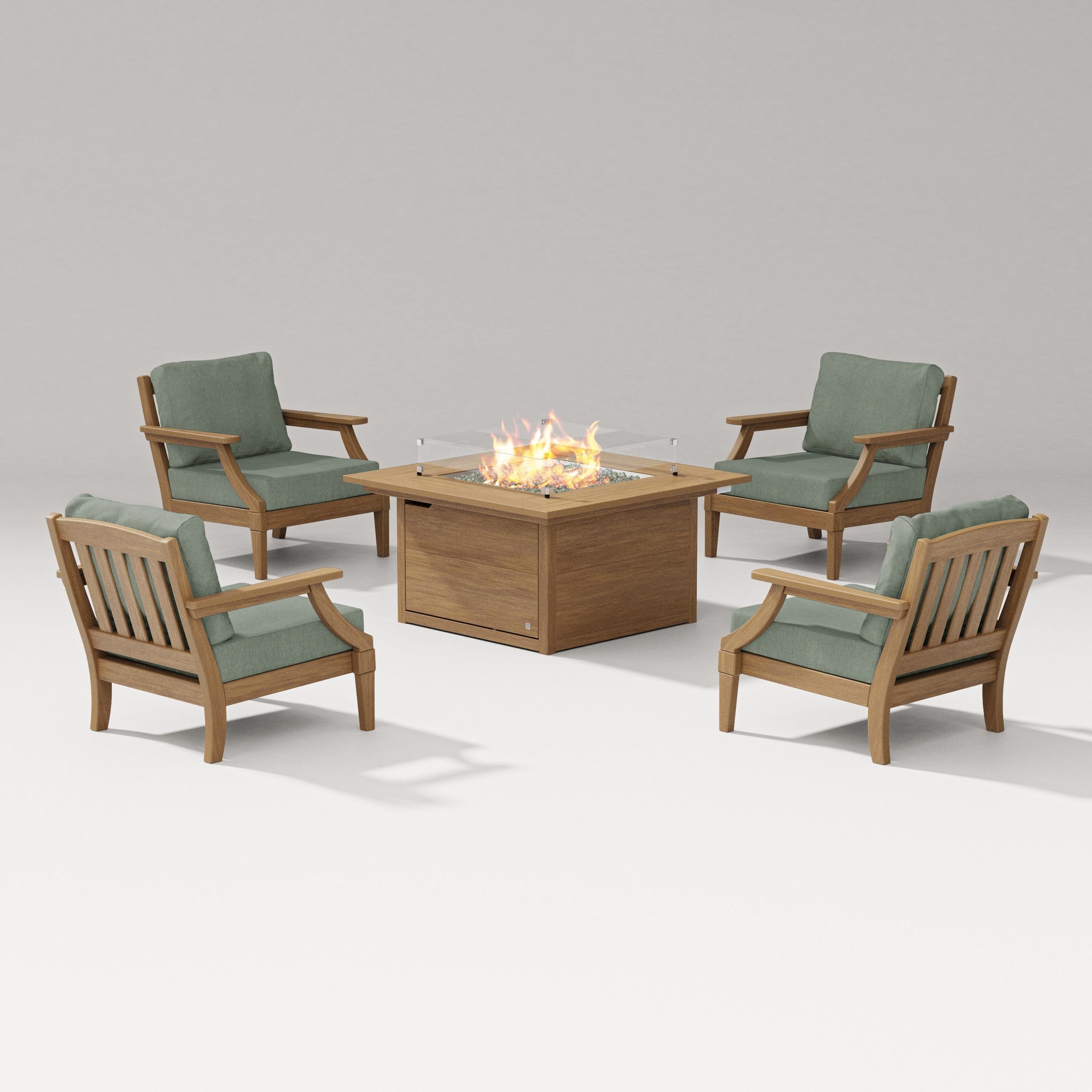 PW Designer Series Estate 5-Piece Lounge Fire Table Set in Natural / Cast Sage