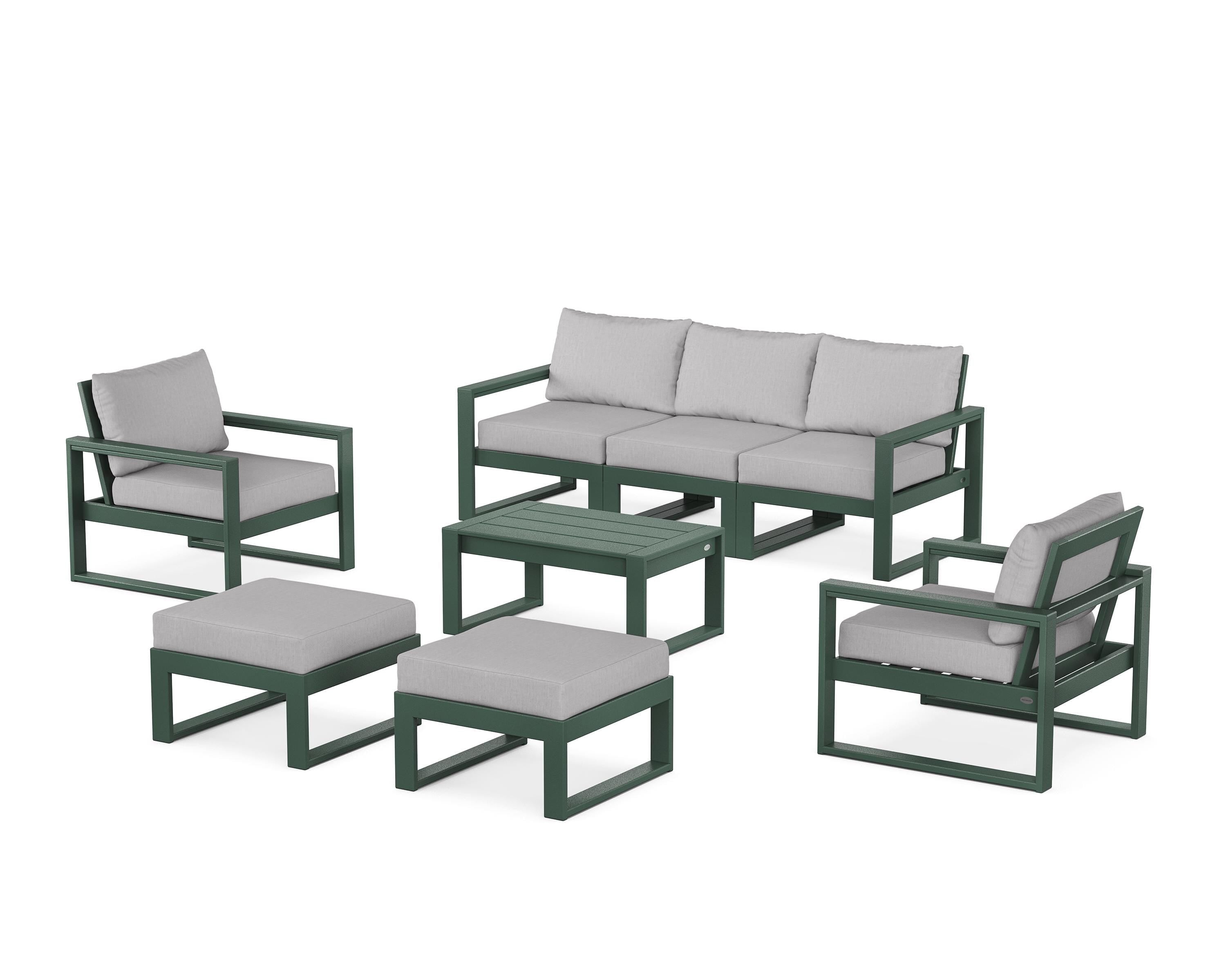 POLYWOOD EDGE Sectional 8-Piece Lounge Sofa Set in Green / Granite