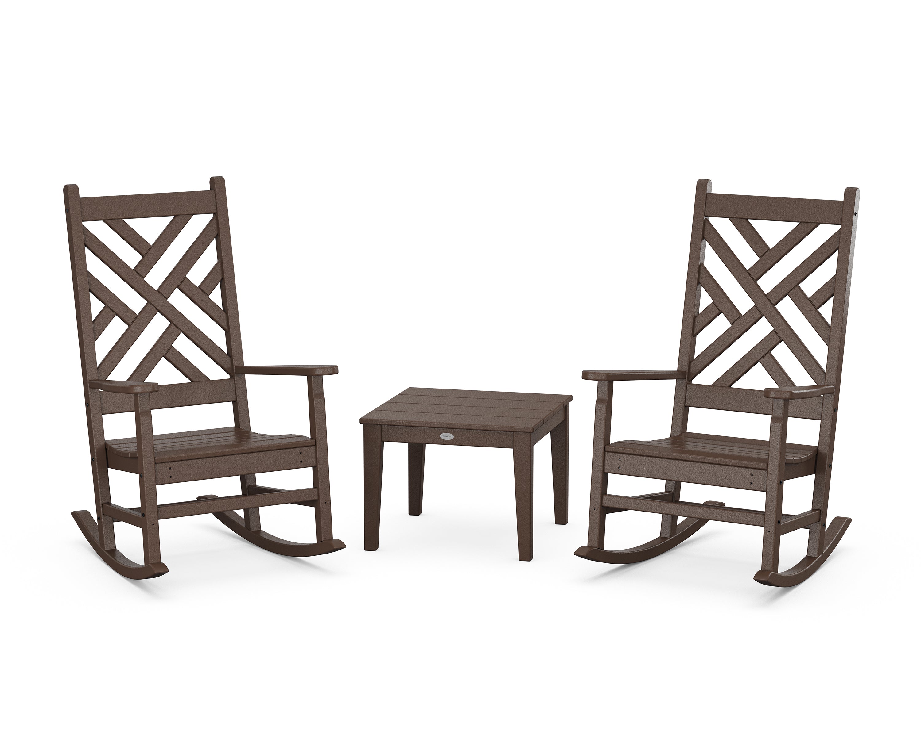 POLYWOOD Chippendale 3-Piece Rocking Chair Set in Mahogany