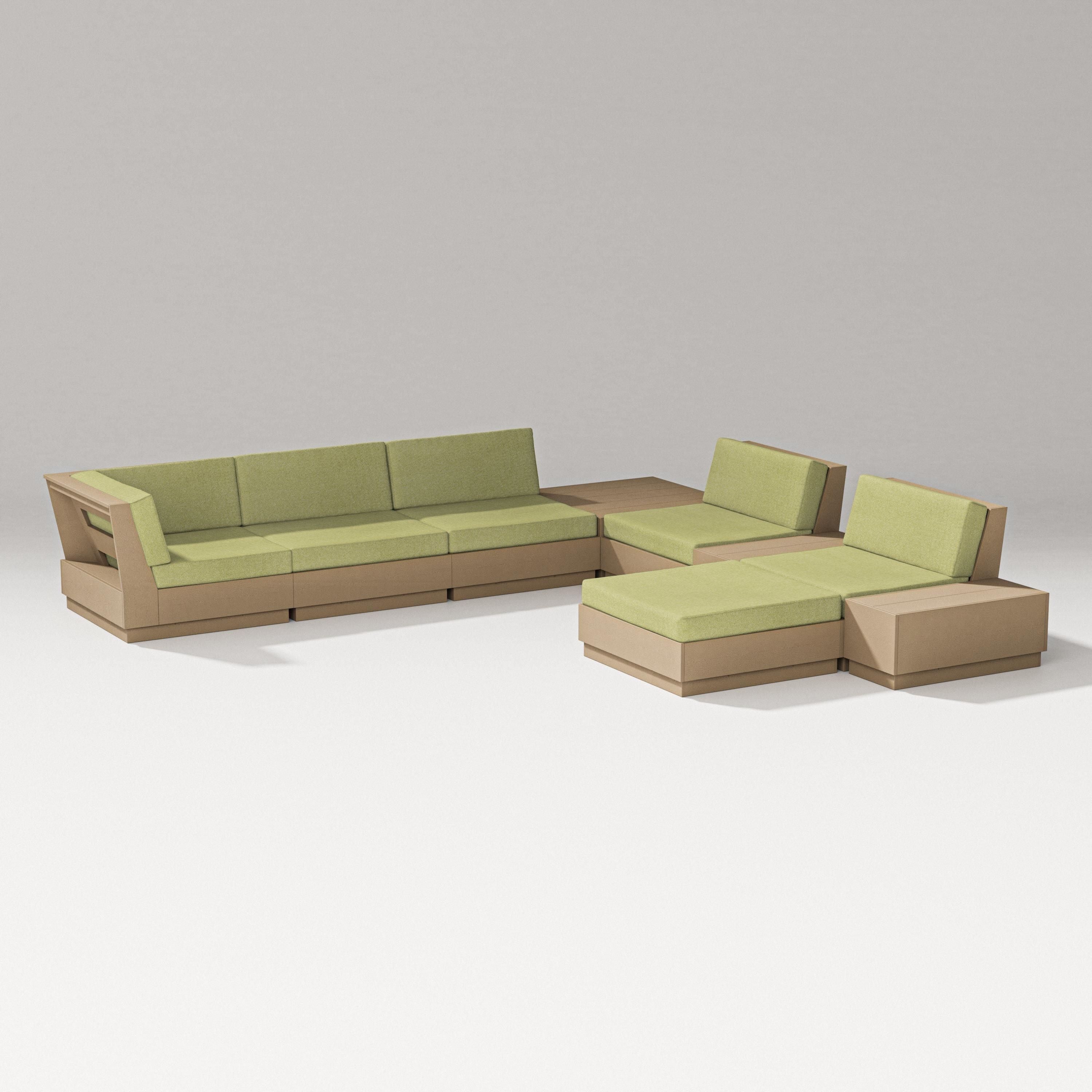 PW Designer Series Elevate 9-Piece Conversation Sectional in Vintage Sahara / Chartreuse Boucle