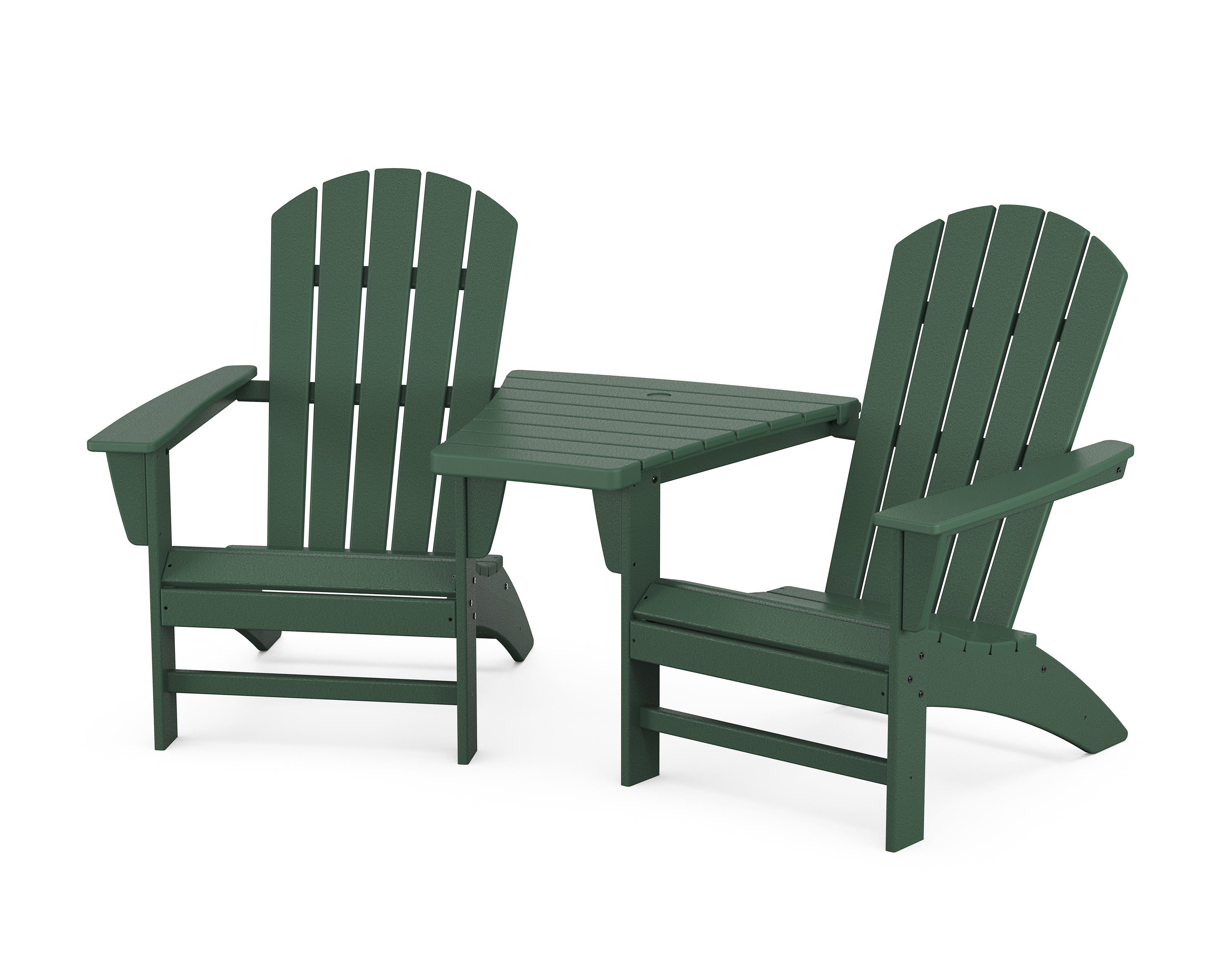 POLYWOOD® Nautical 3-Piece Adirondack Set with Angled Connecting Table in Green