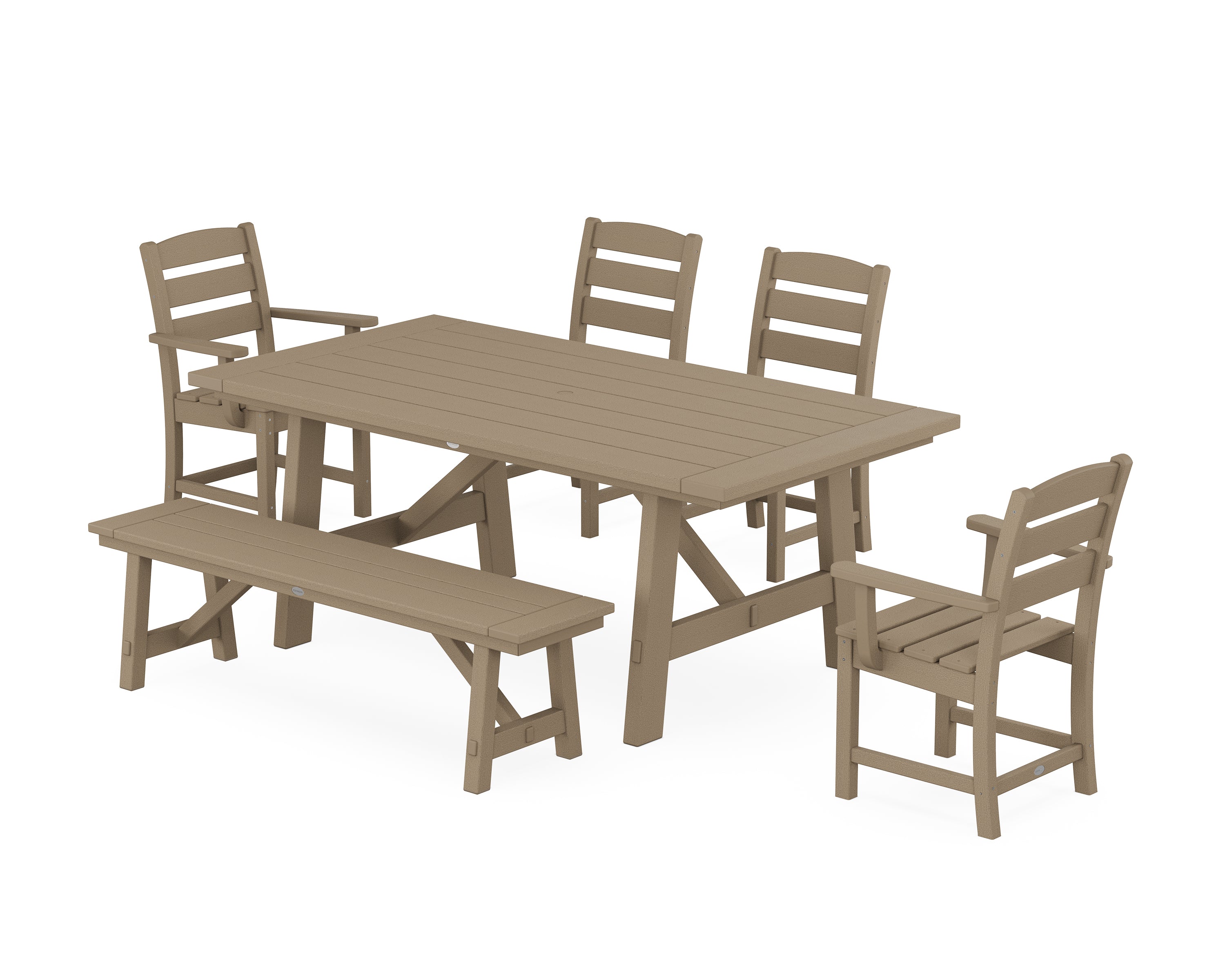 POLYWOOD® Lakeside 6-Piece Rustic Farmhouse Dining Set With Bench in Vintage Sahara