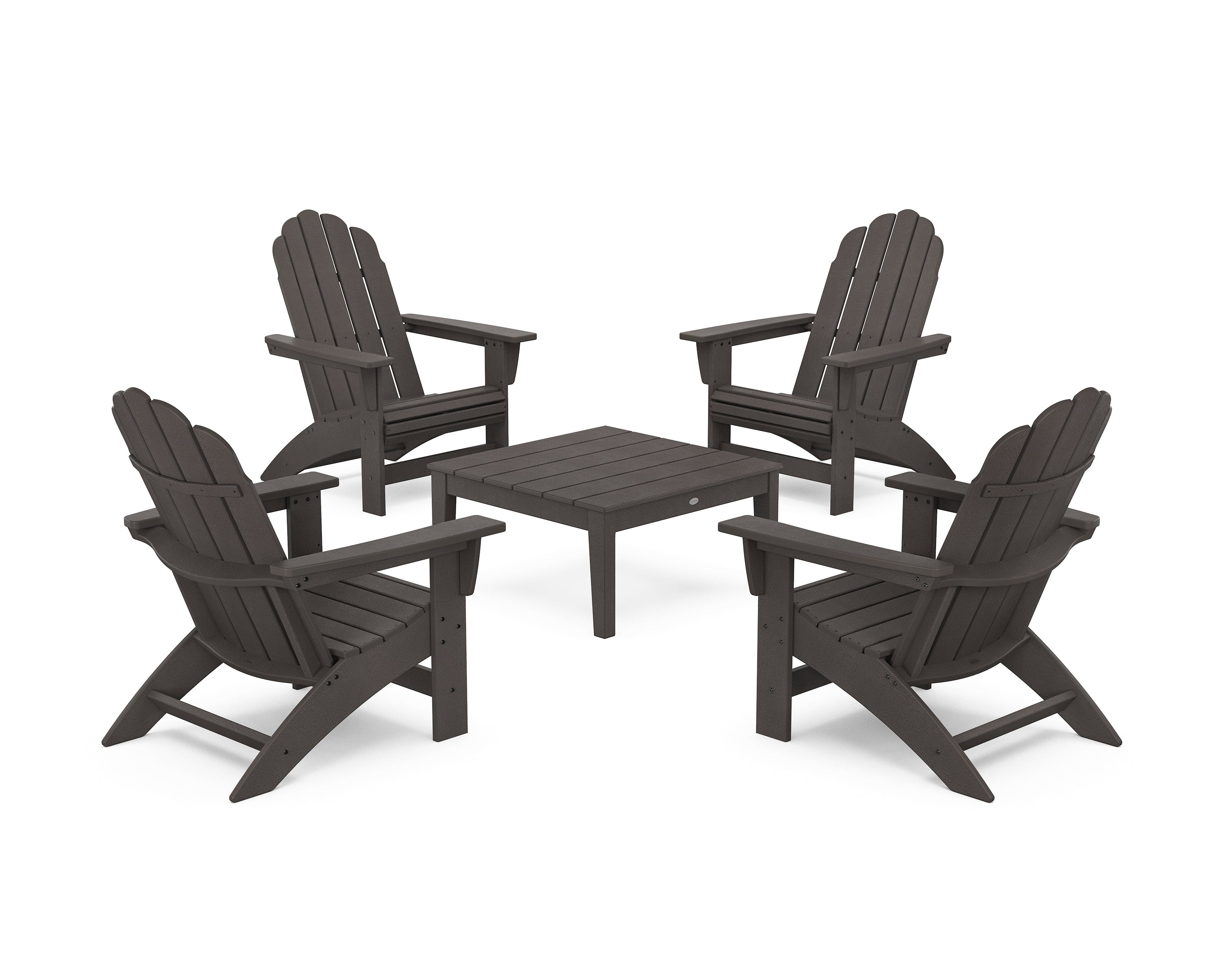 POLYWOOD 5-Piece Vineyard Grand Adirondack Chair Conversation Group in Vintage Coffee