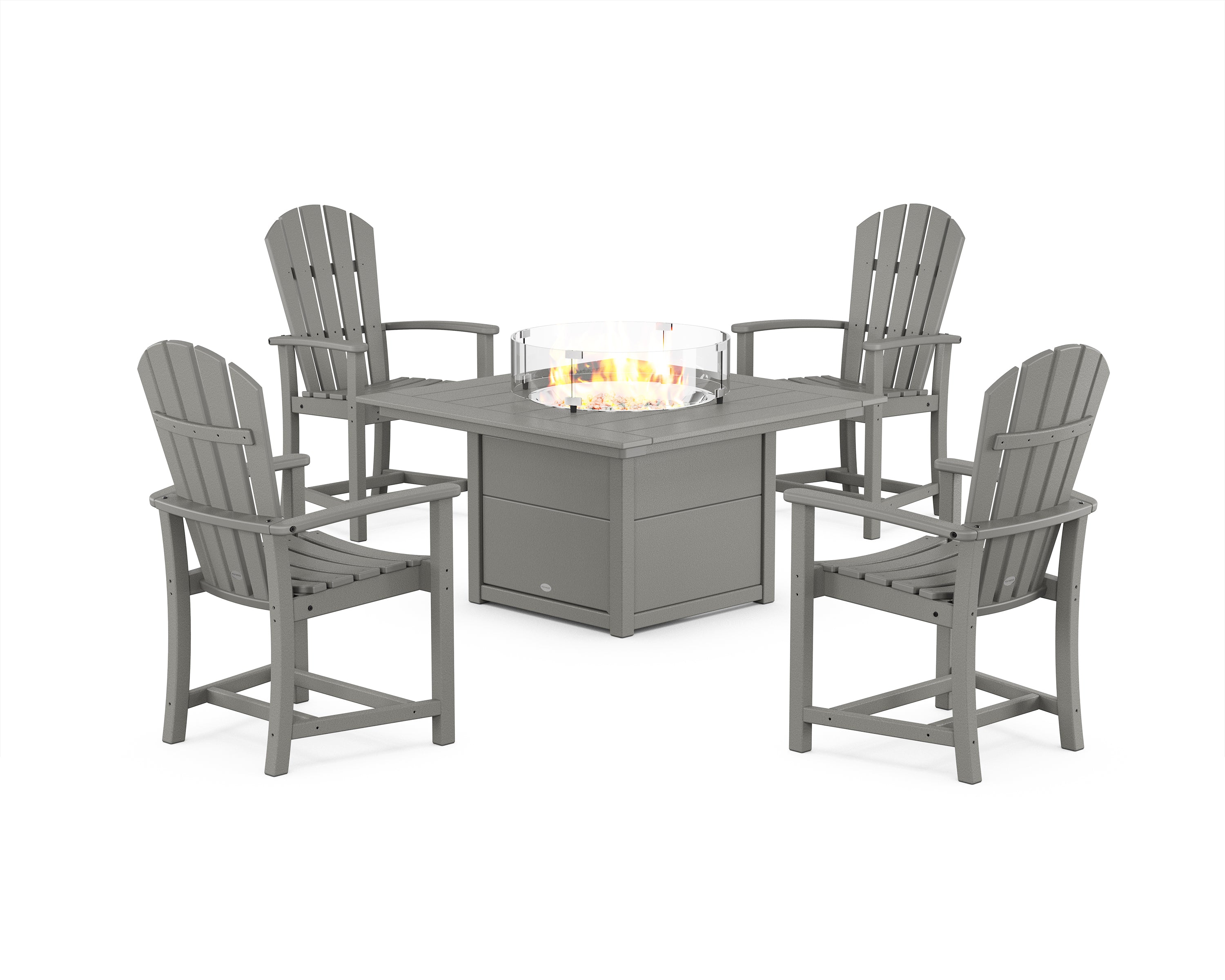 POLYWOOD Palm Coast 4-Piece Upright Adirondack Conversation Set with Fire Pit Table in Slate Grey