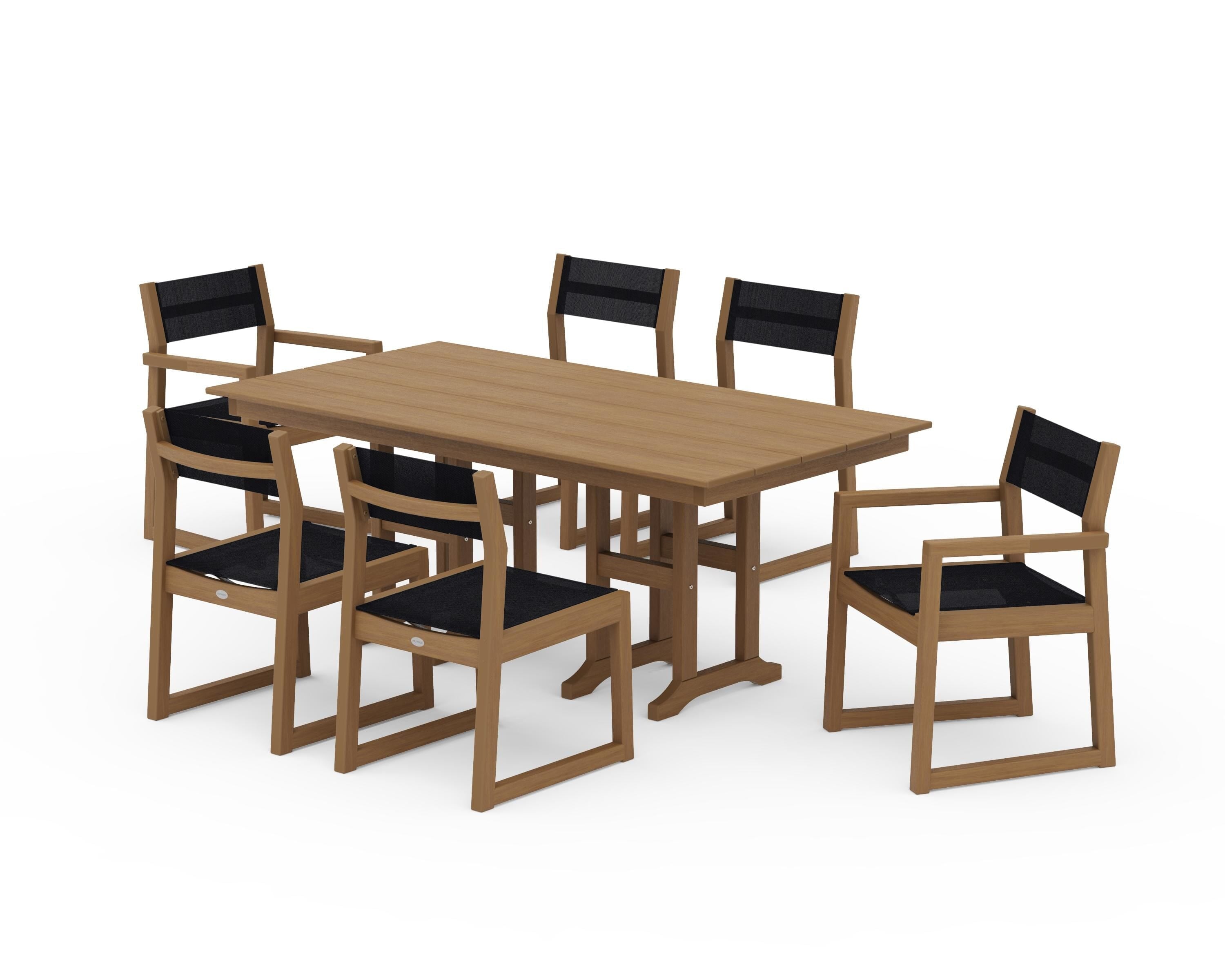 POLYWOOD EDGE Sling 7-Piece Farmhouse Dining Set in Natural / Black Sling
