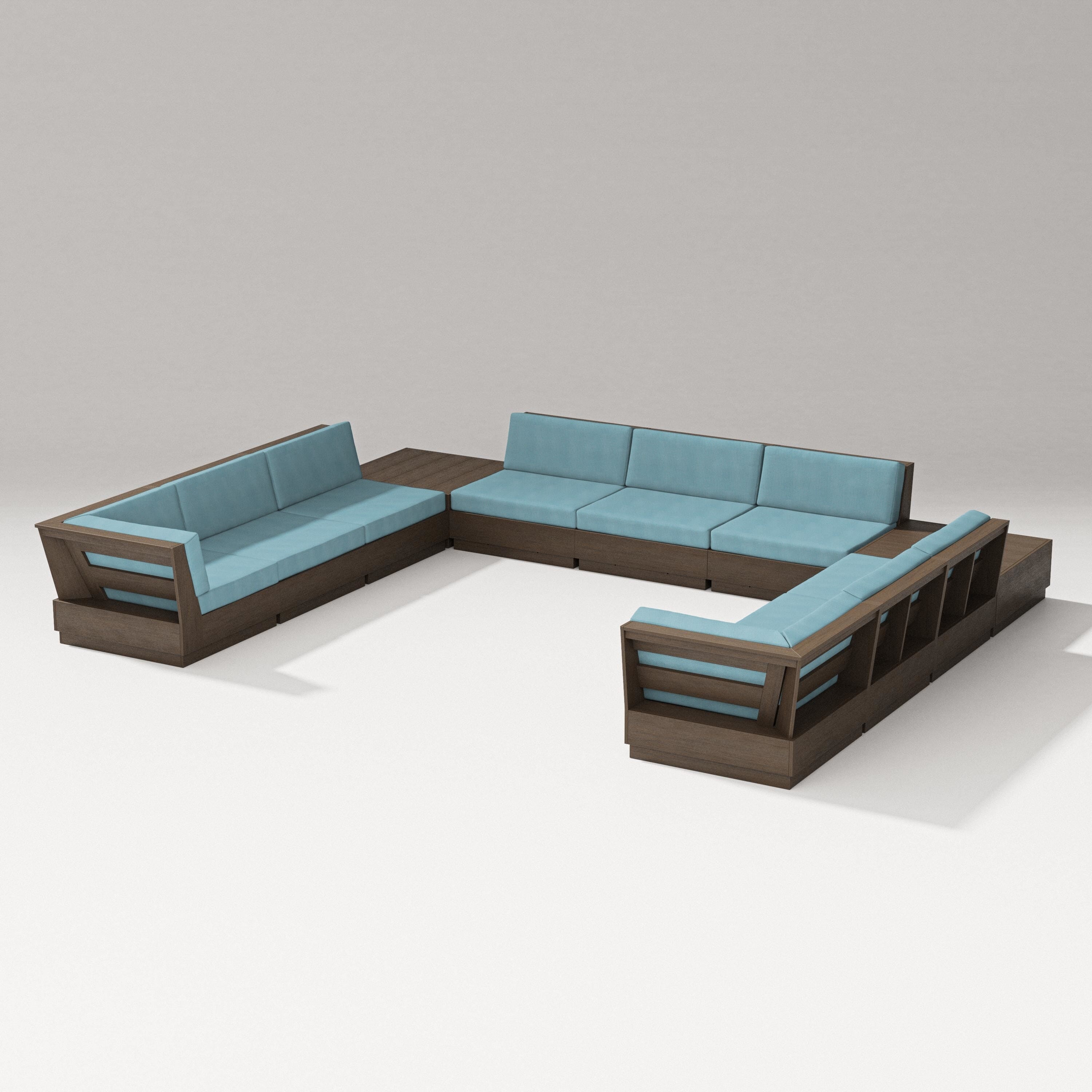 PW Designer Series Elevate 11-Piece U-Shaped Sofa Sectional in Kona / Lattice Sky Blue