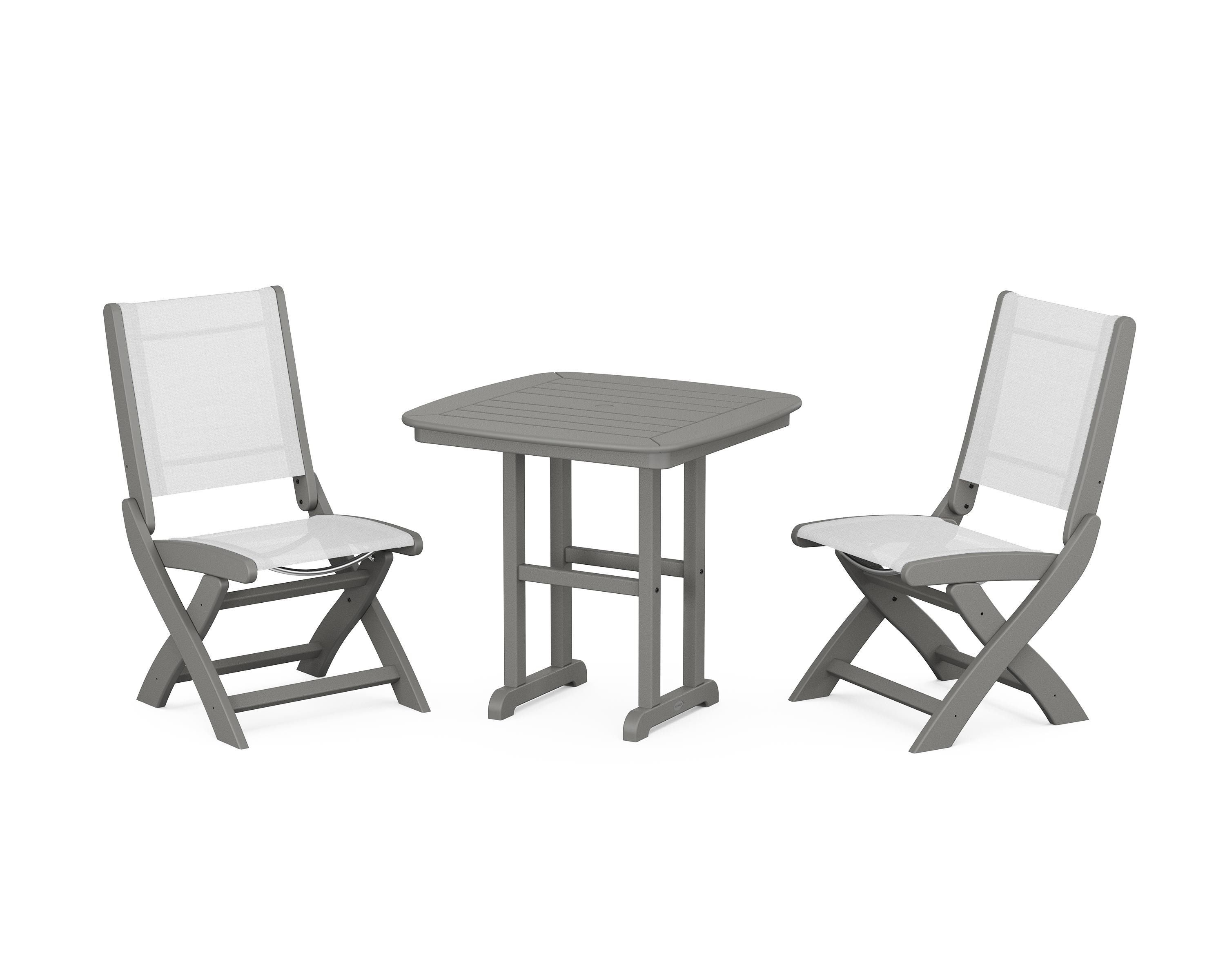 POLYWOOD Coastal Folding Side Chair 3-Piece Dining Set in Slate Grey / White Sling