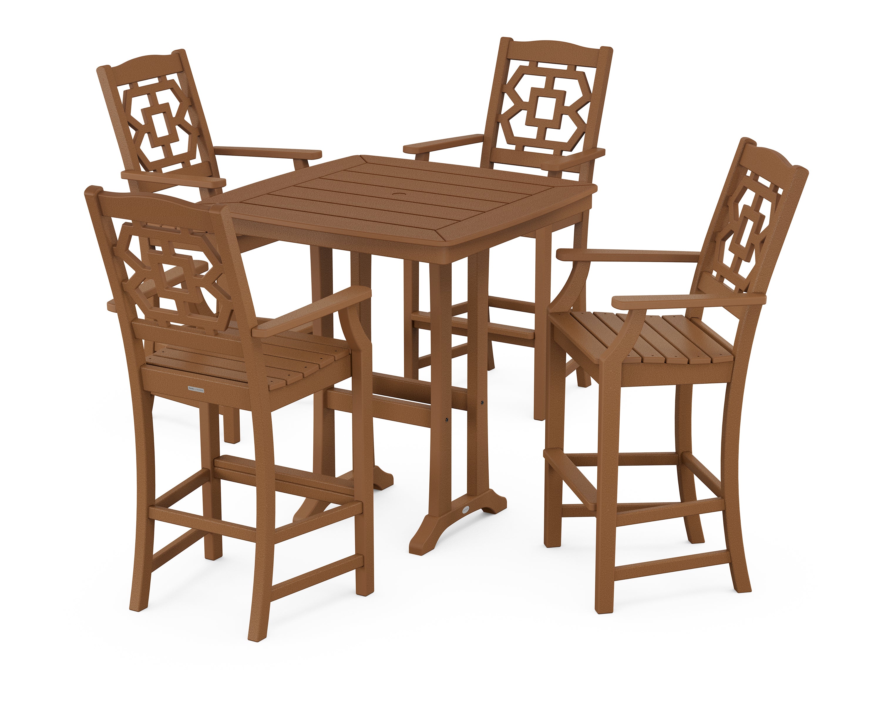 Martha Stewart by POLYWOOD Chinoiserie 5-Piece Bar Set with Trestle Legs in Teak
