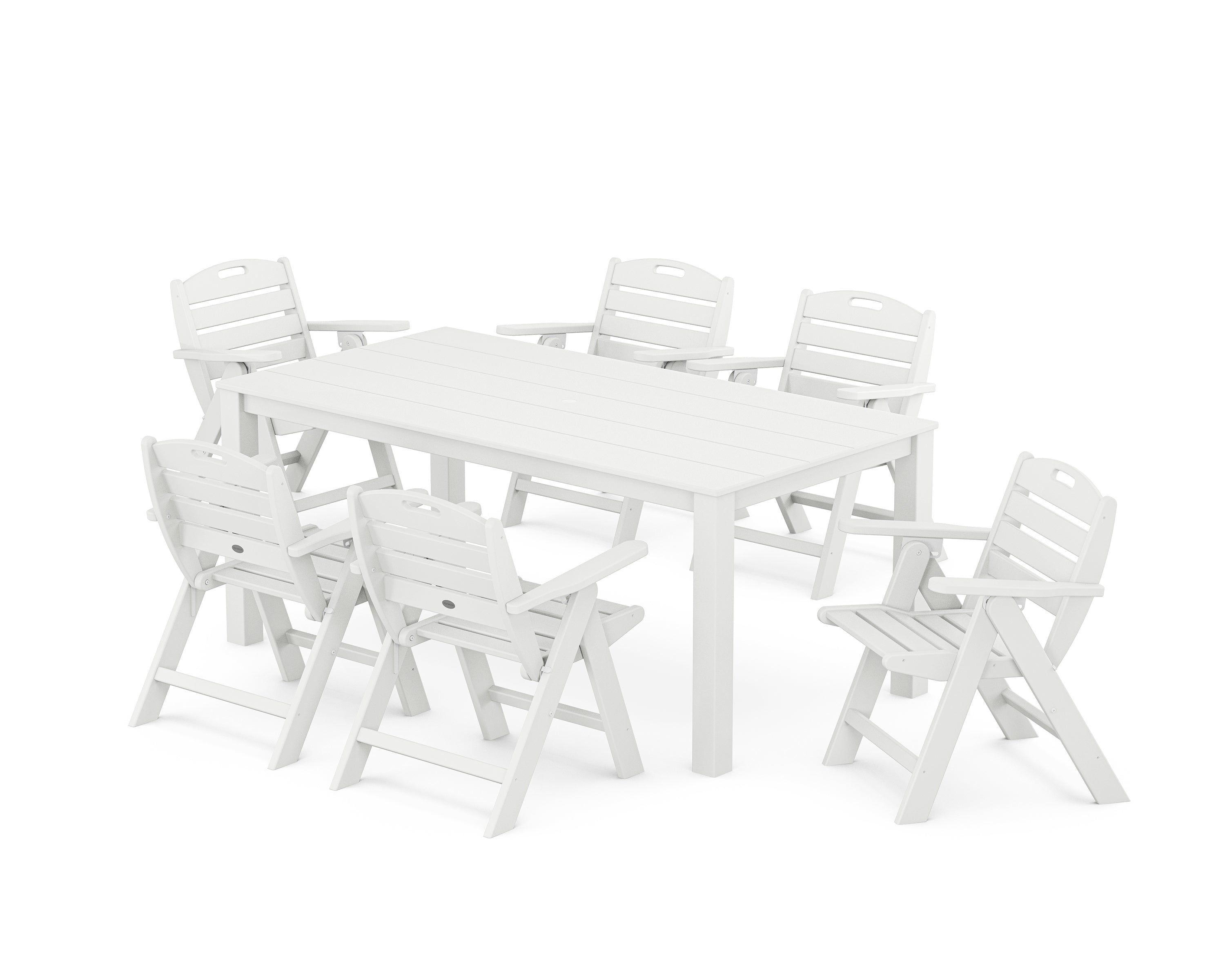 POLYWOOD Nautical Folding Lowback Chair 7-Piece Parsons Dining Set in White