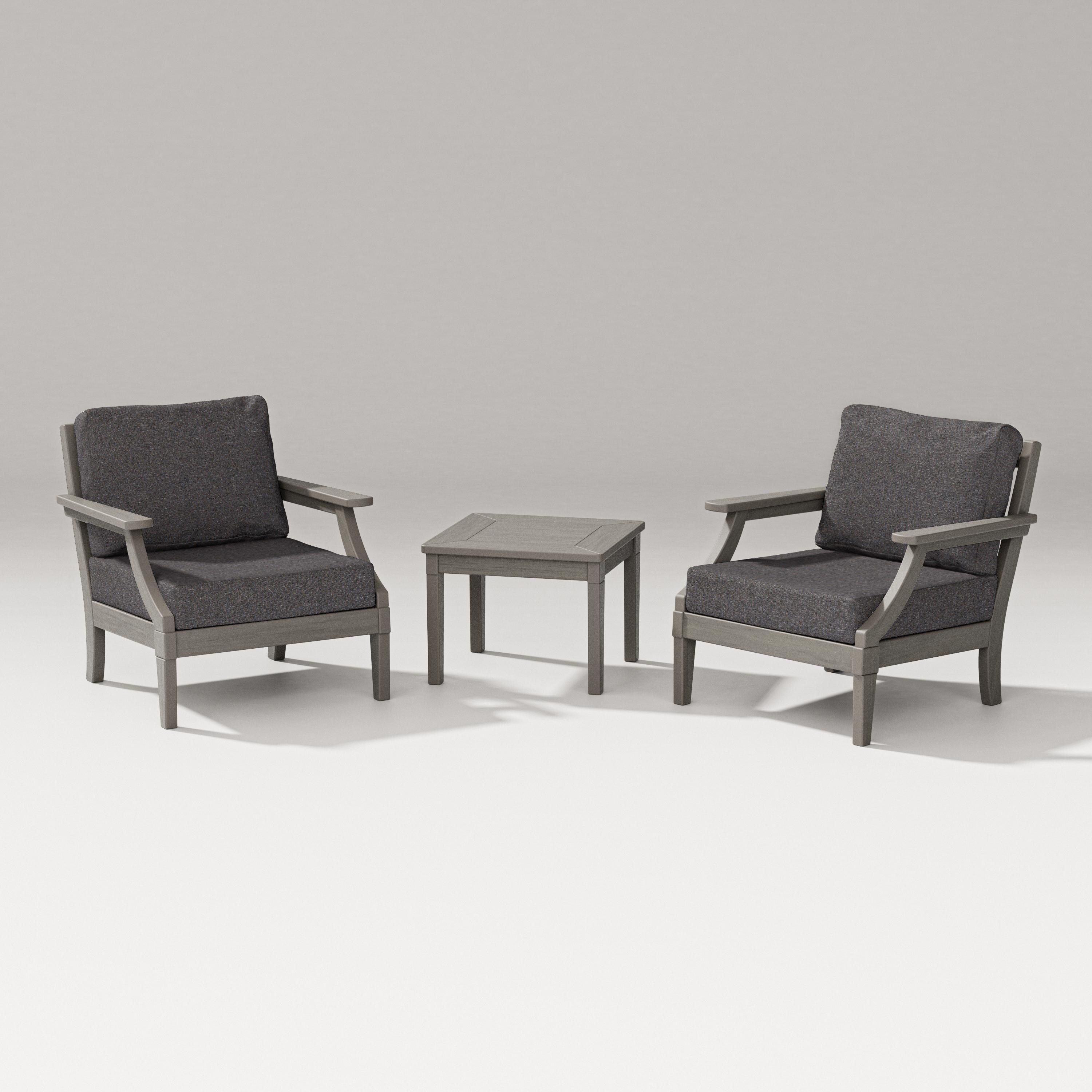 PW Designer Series Estate 3-Piece Lounge Chair Set in Driftwood / Ash Charcoal