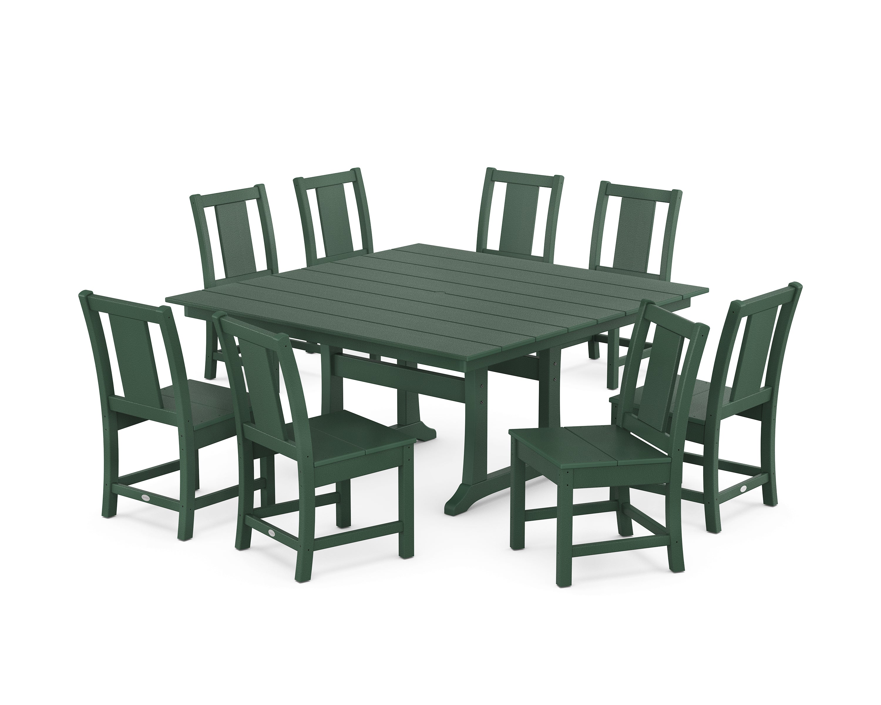 POLYWOOD Prairie Side Chair 9-Piece Square Farmhouse Dining Set with Trestle Legs in Green