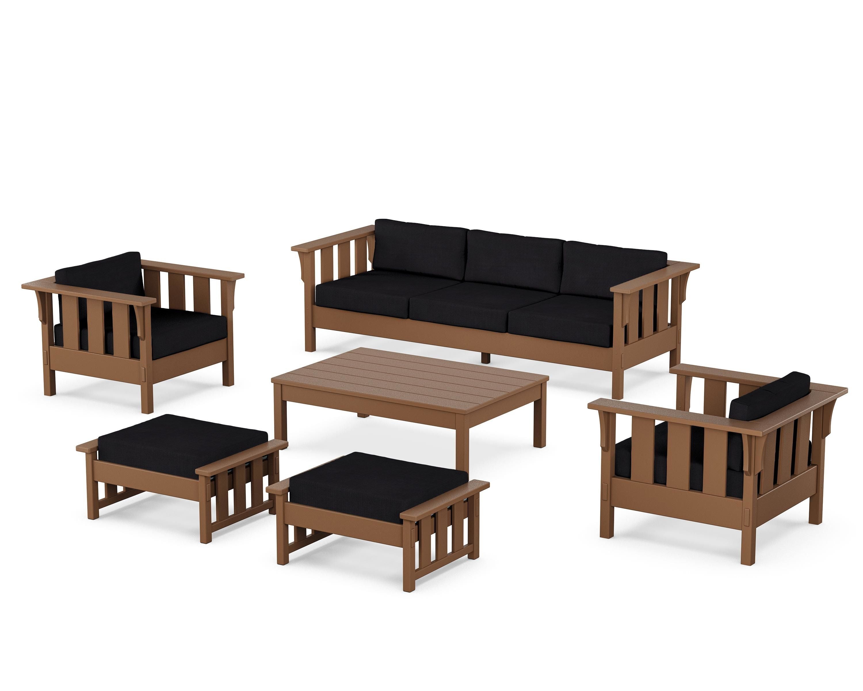 Martha Stewart by POLYWOOD Acadia 6-Piece Lounge Sofa Set in Teak / Midnight Linen
